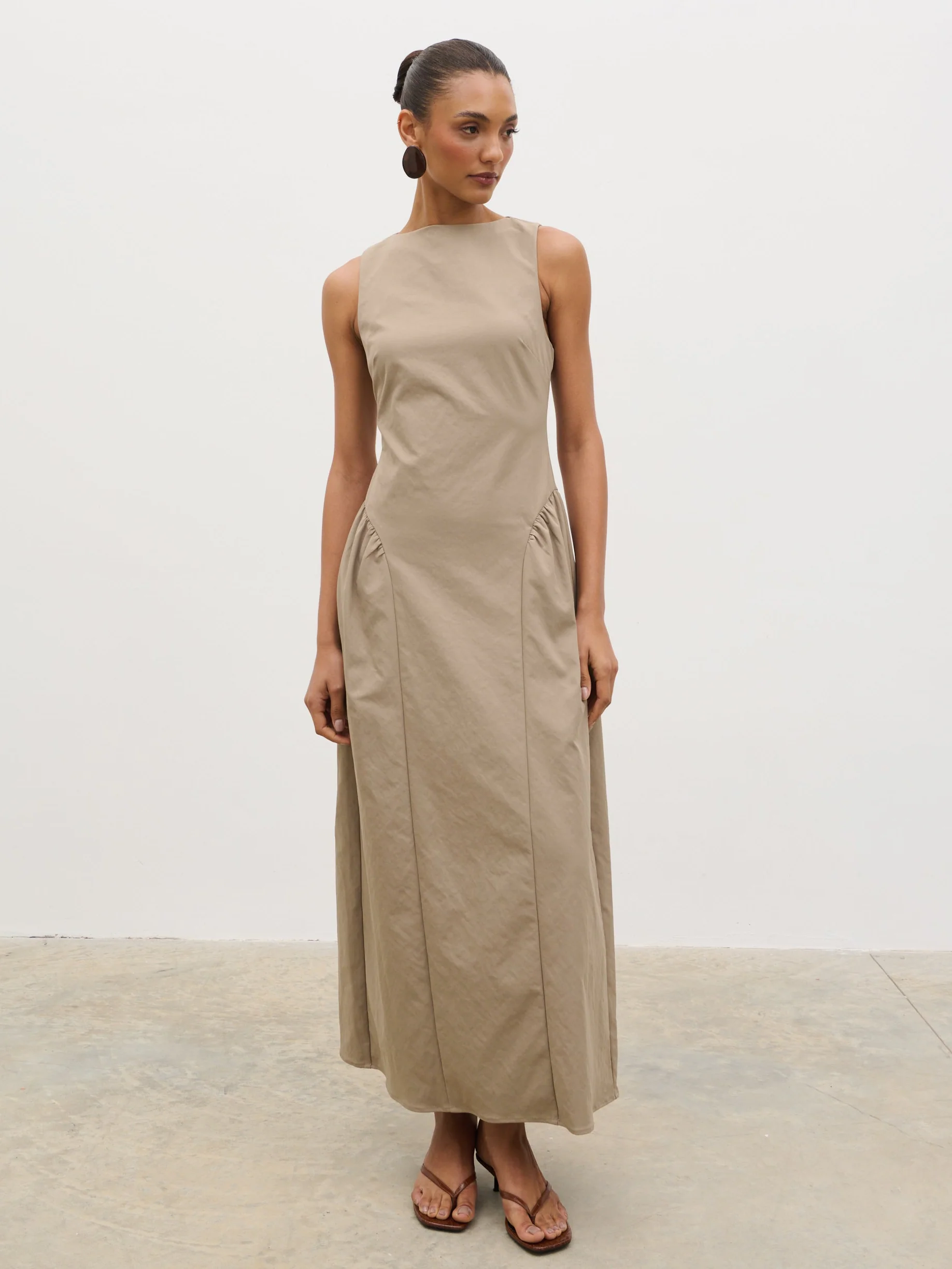 Sylvie Slash Neck Midaxi Dress - Taupe - Image 4