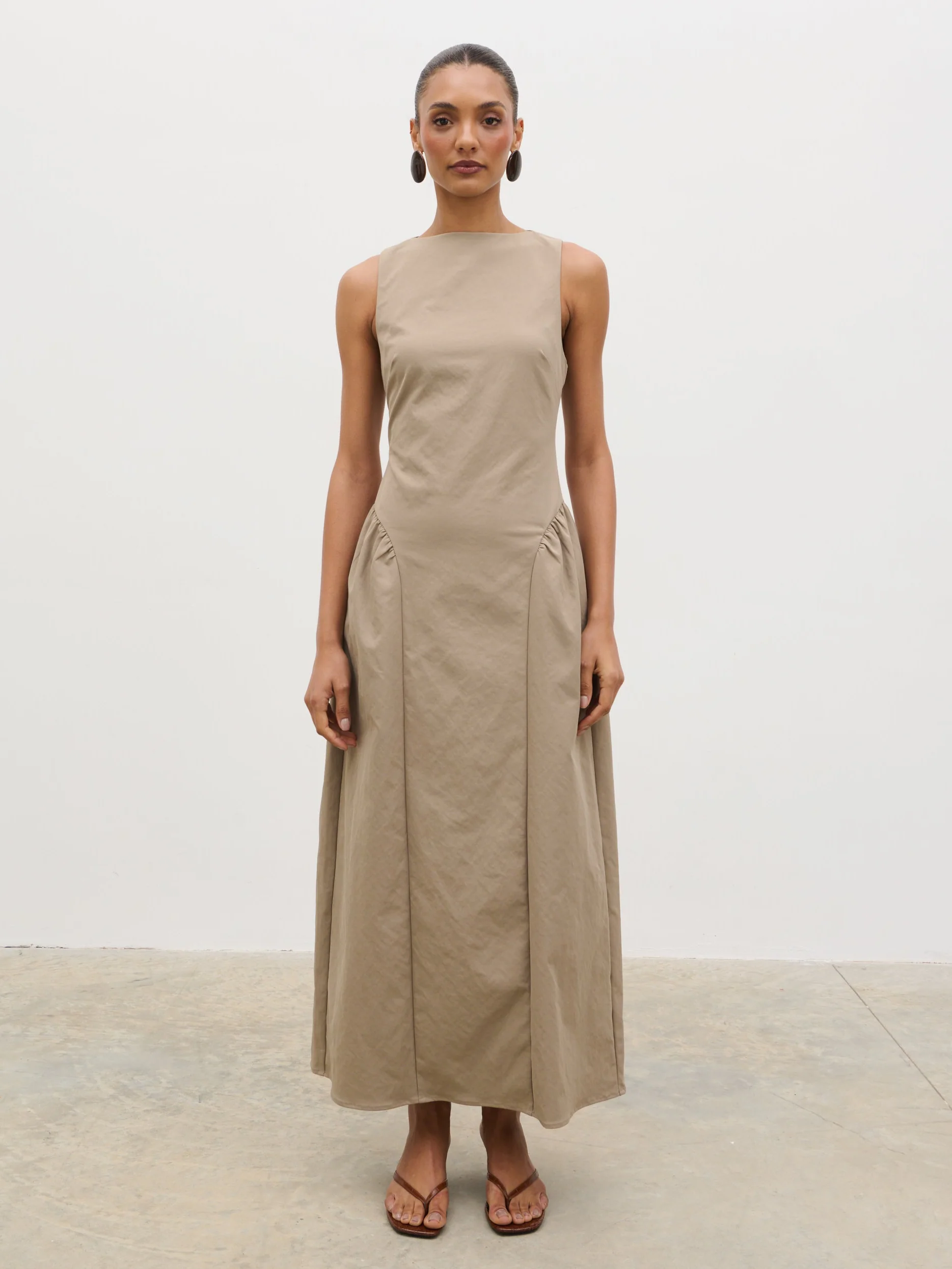 Sylvie Slash Neck Midaxi Dress - Taupe - Image 6