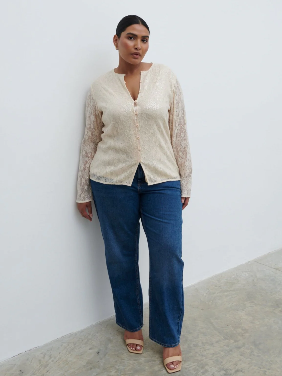 Tai Sequin Lace Cardigan Curve - Oyster - Image 3