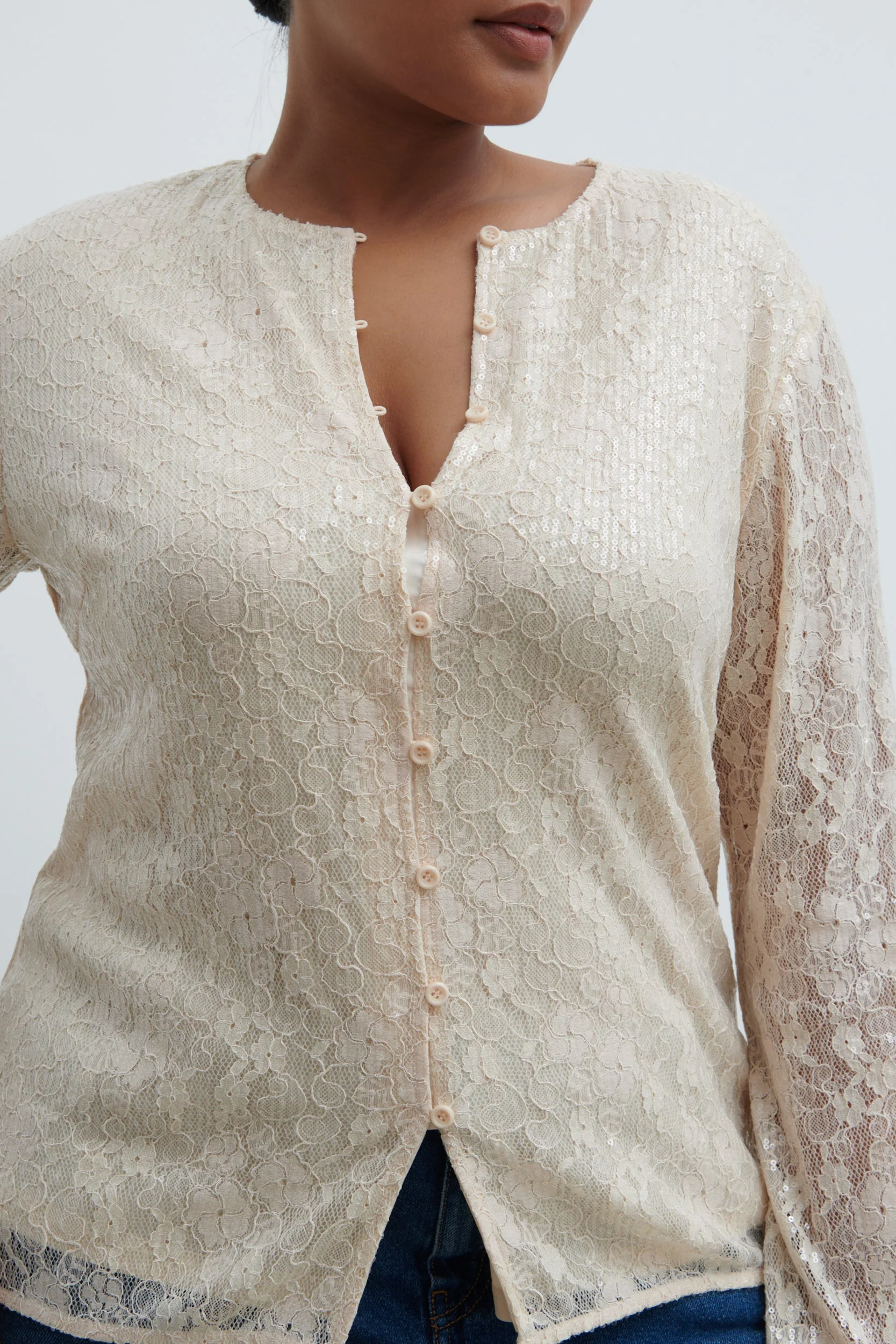 Tai Sequin Lace Cardigan Curve - Oyster - Image 4