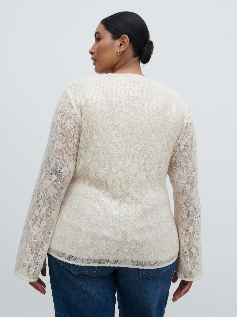Tai Sequin Lace Cardigan Curve - Oyster - Image 5