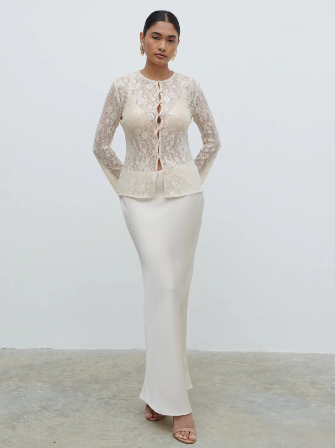 Tai Sequin Lace Cardigan - Oyster - Image 4