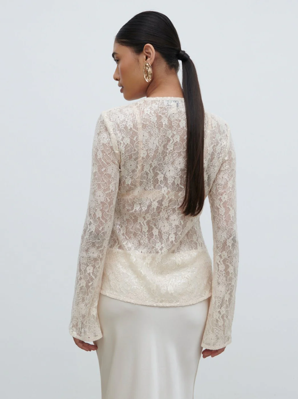 Tai Sequin Lace Cardigan - Oyster - Image 5
