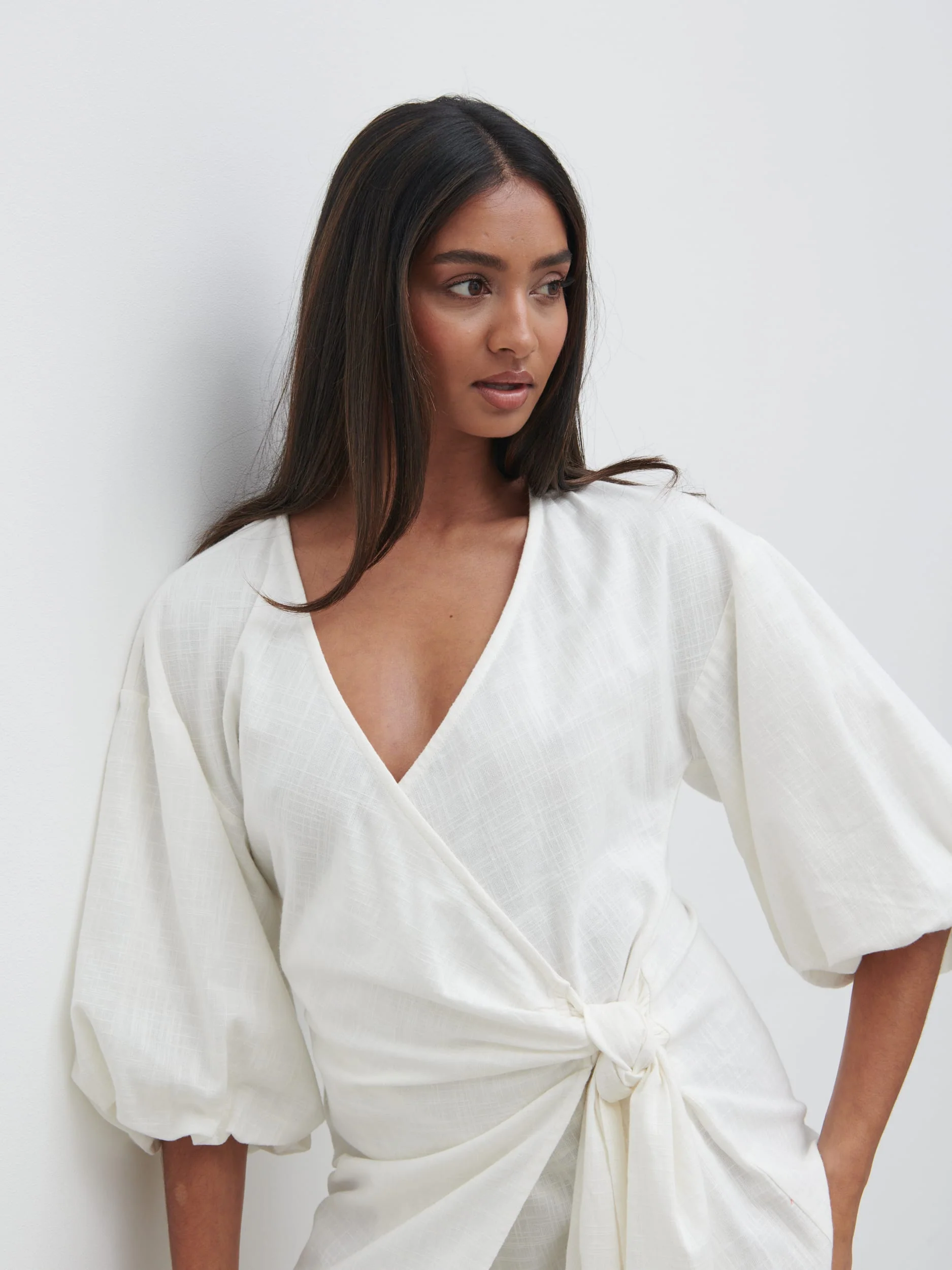 Tamara Wrap Mini Dress - Cream - Image 2