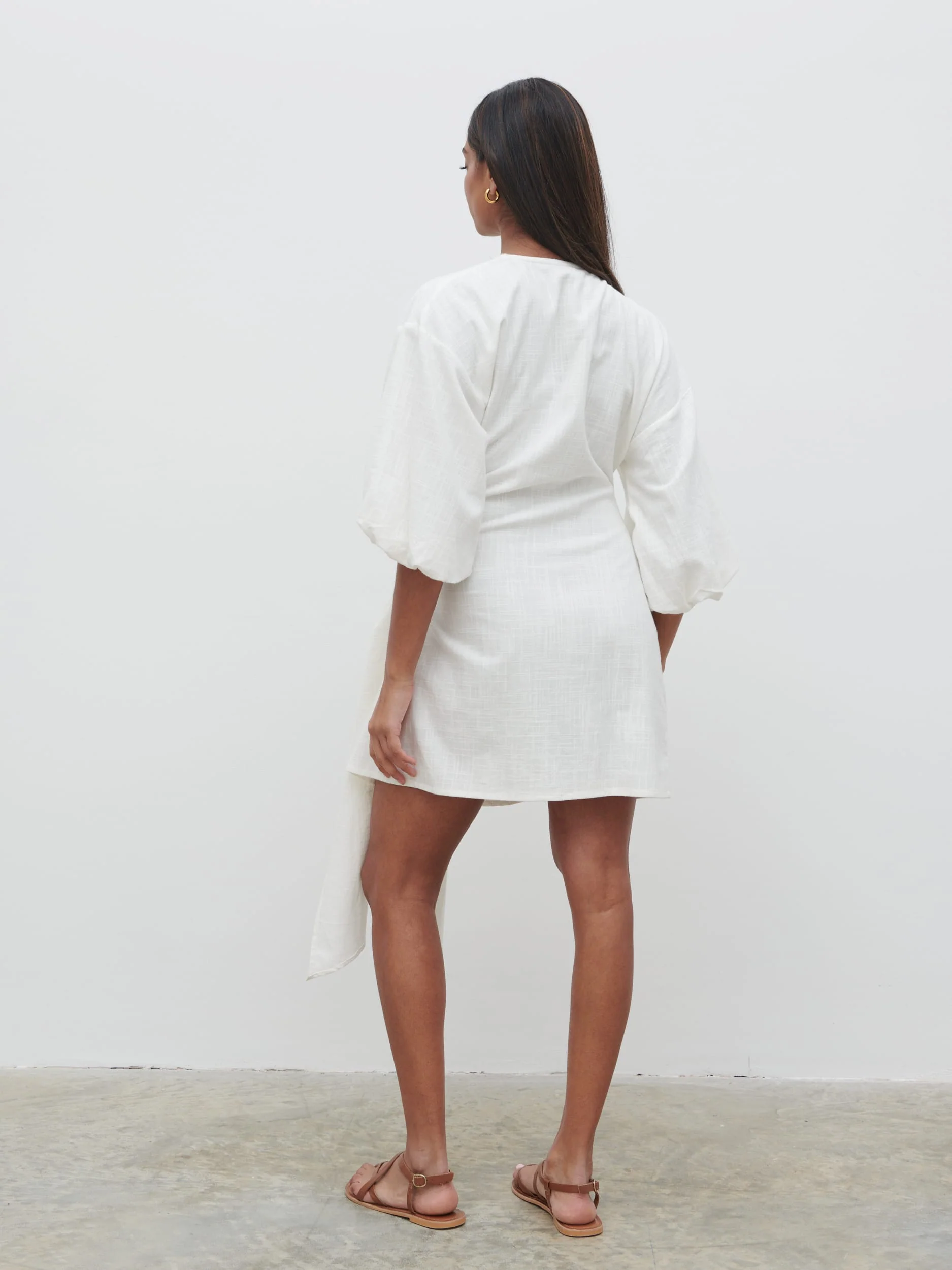 Tamara Wrap Mini Dress - Cream - Image 3