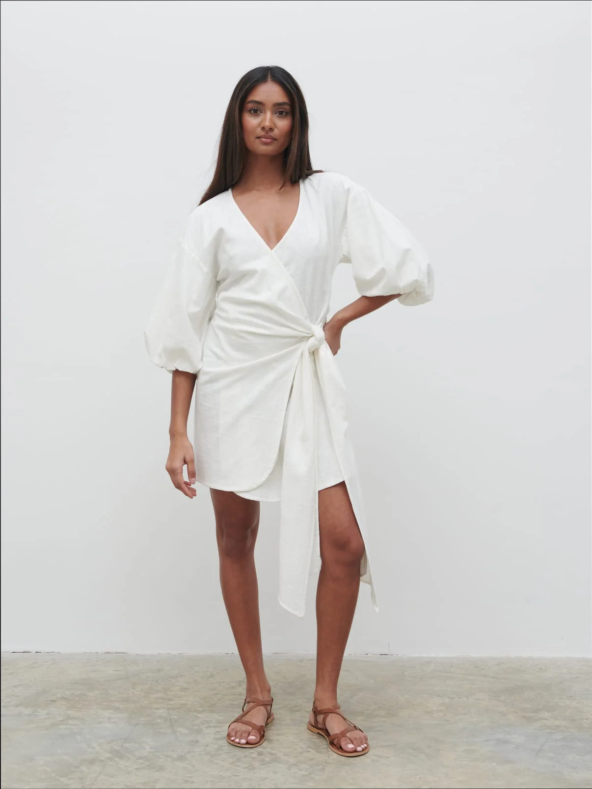 Tamara Wrap Mini Dress - Cream - Image 4