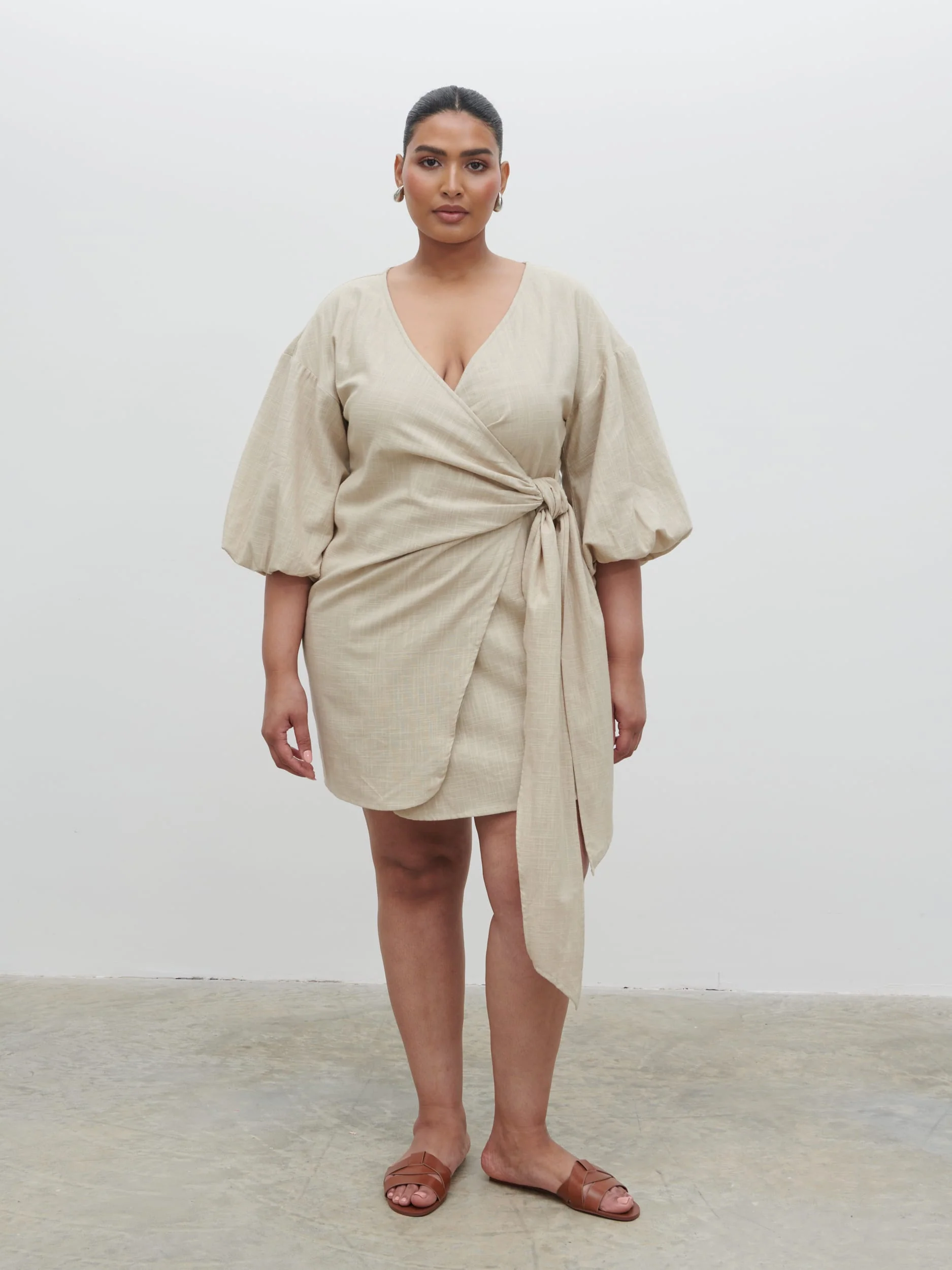 Tamara Wrap Mini Dress Curve - Natural - Image 4