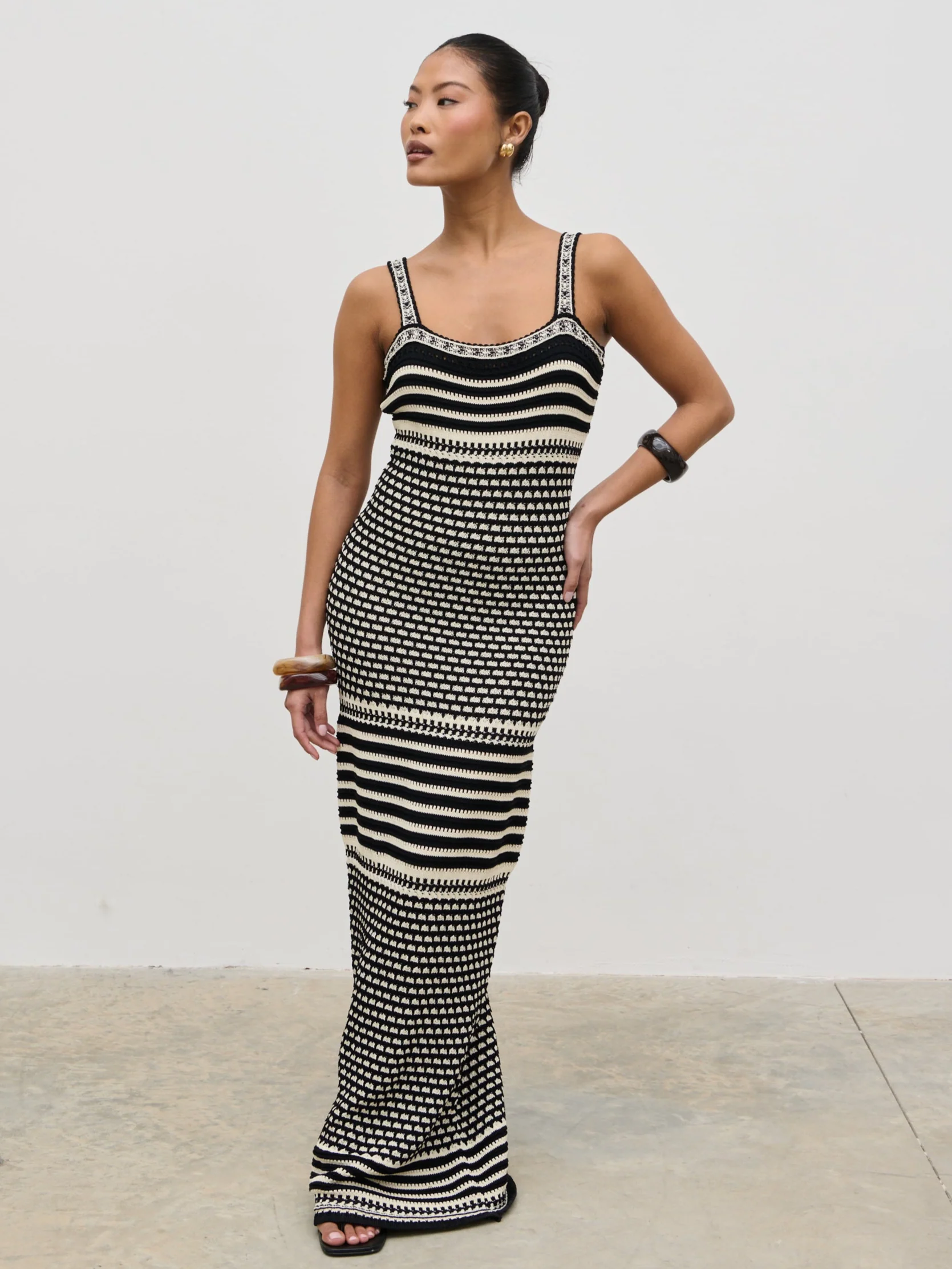 Tammy Crochet Knit Maxi Dress - Black and Cream - Image 3