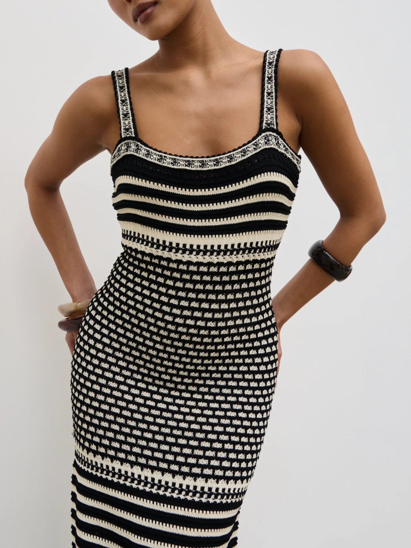 Tammy Crochet Knit Maxi Dress - Black and Cream - Image 4
