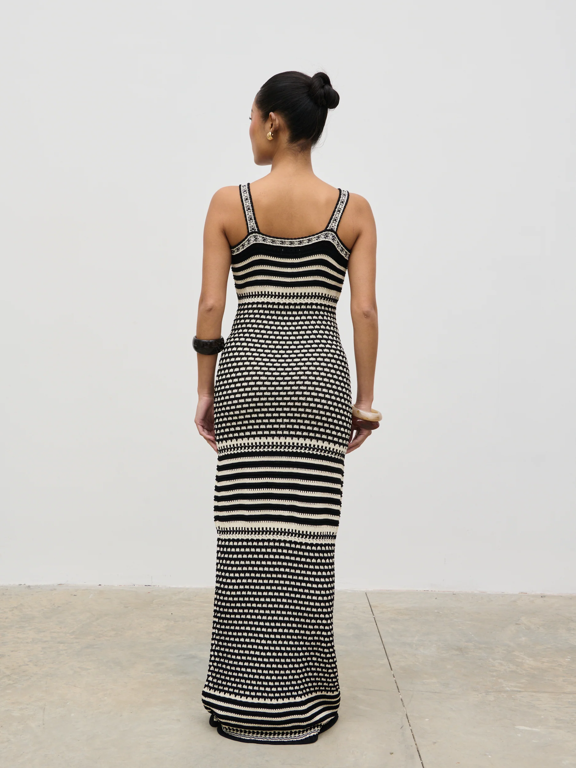 Tammy Crochet Knit Maxi Dress - Black and Cream - Image 5
