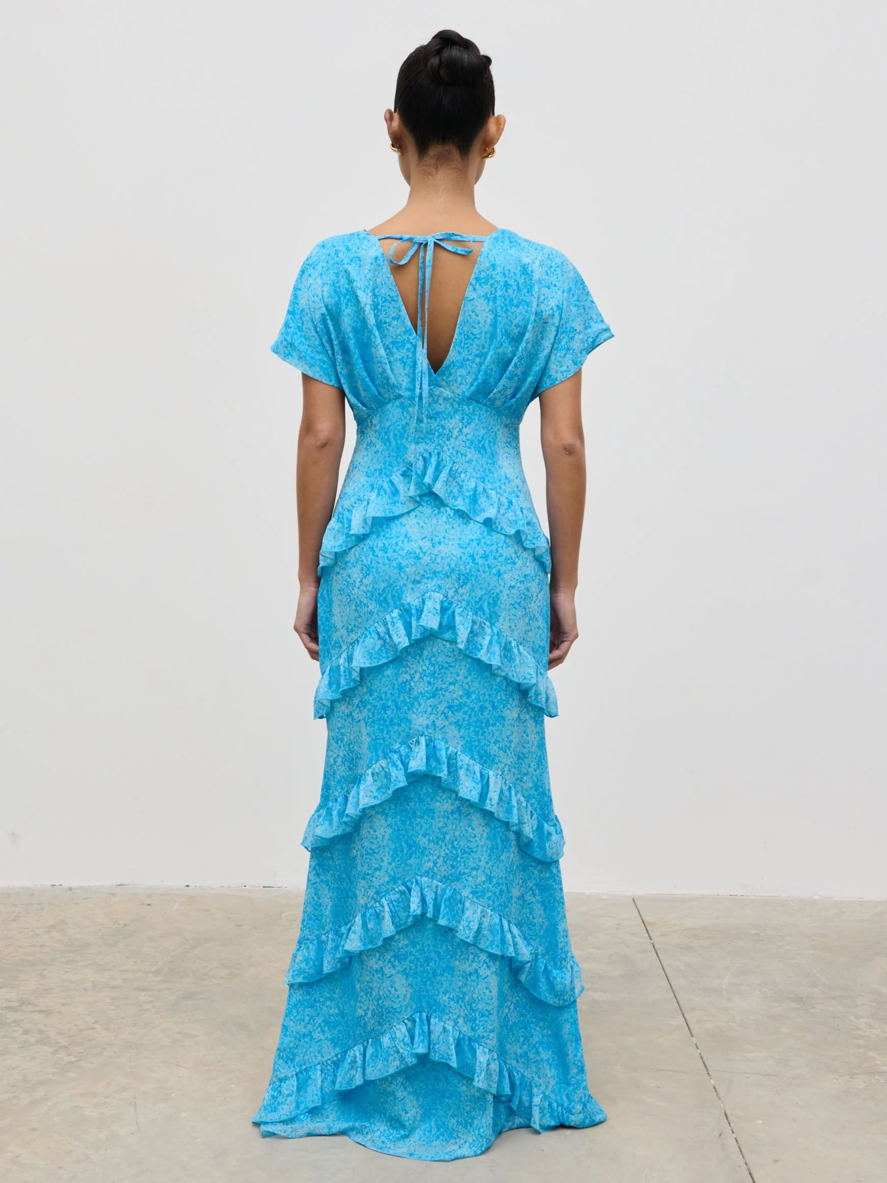 Tamsin Ruffle Chiffon Dress - Blue Multi Abstract Print - Image 6