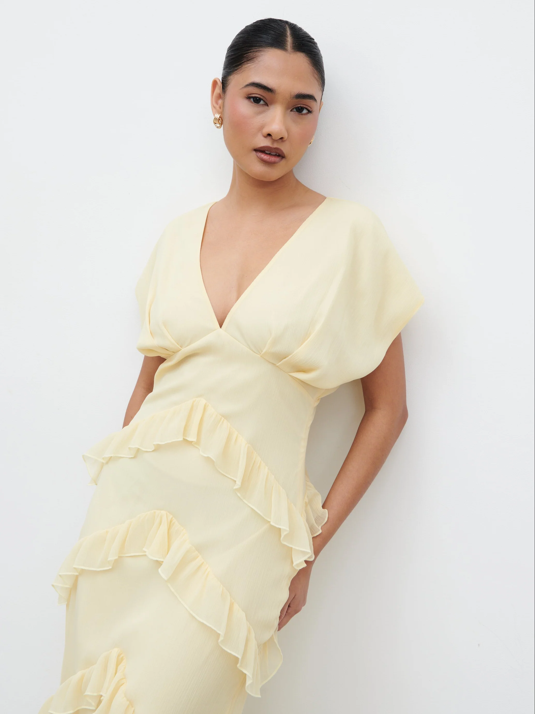Tamsin Ruffle Chiffon Maxi Dress - Lemon - Image 2