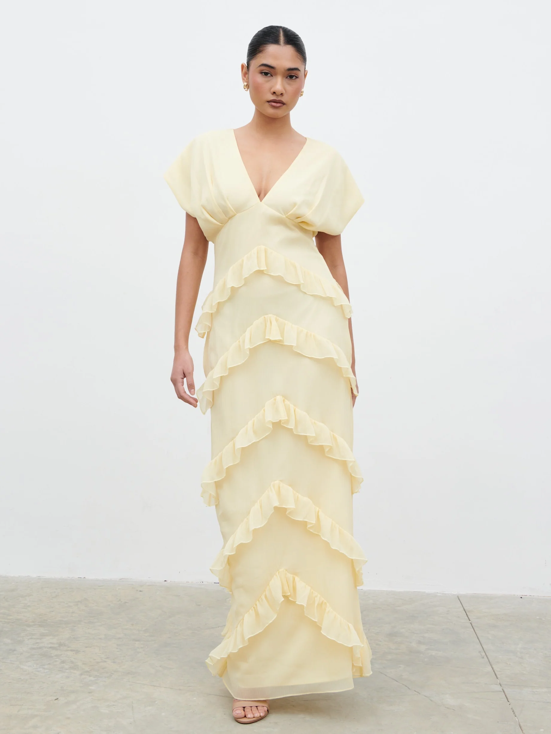 Tamsin Ruffle Chiffon Maxi Dress - Lemon - Image 3