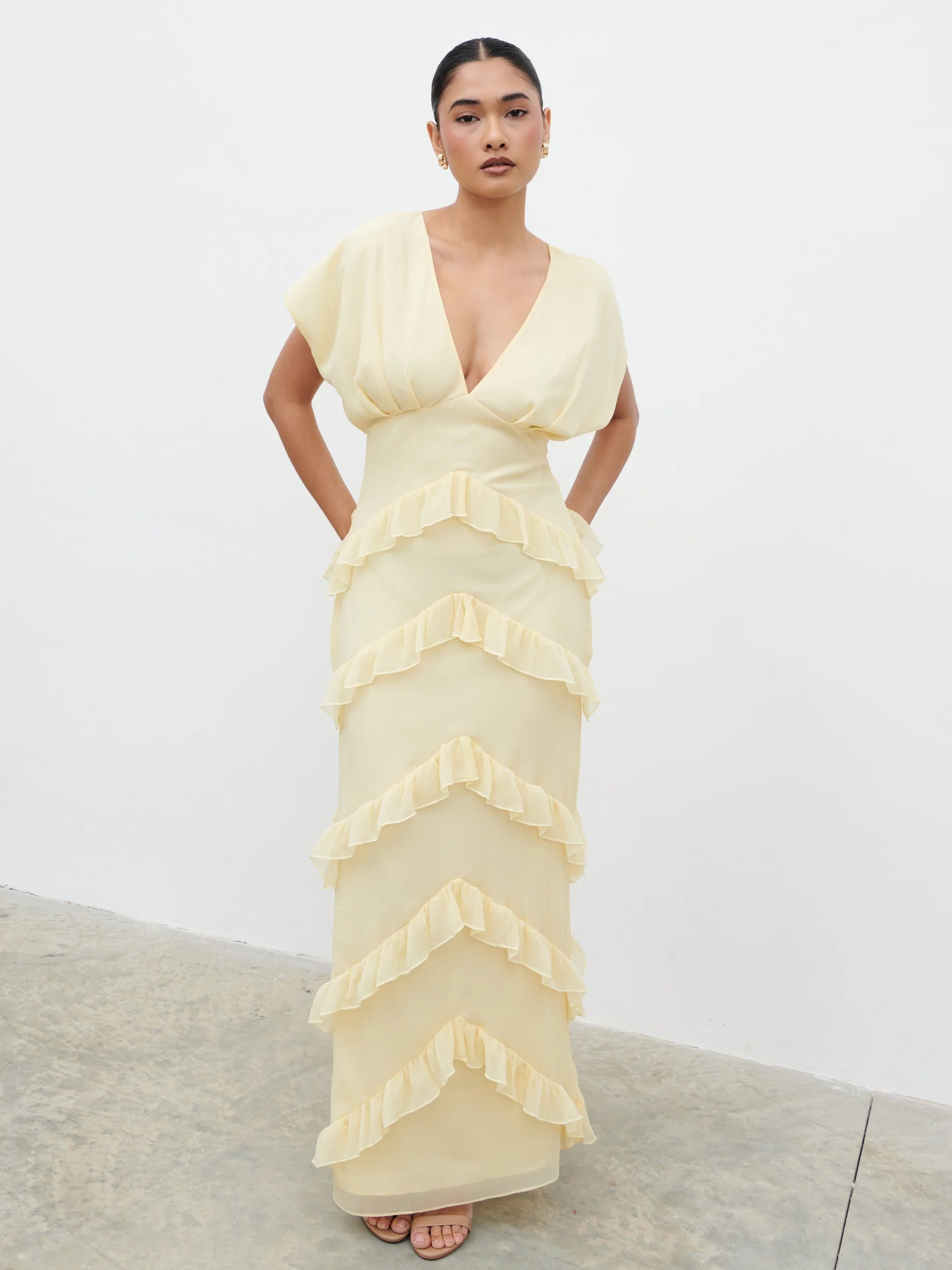 Tamsin Ruffle Chiffon Maxi Dress - Lemon - Image 5