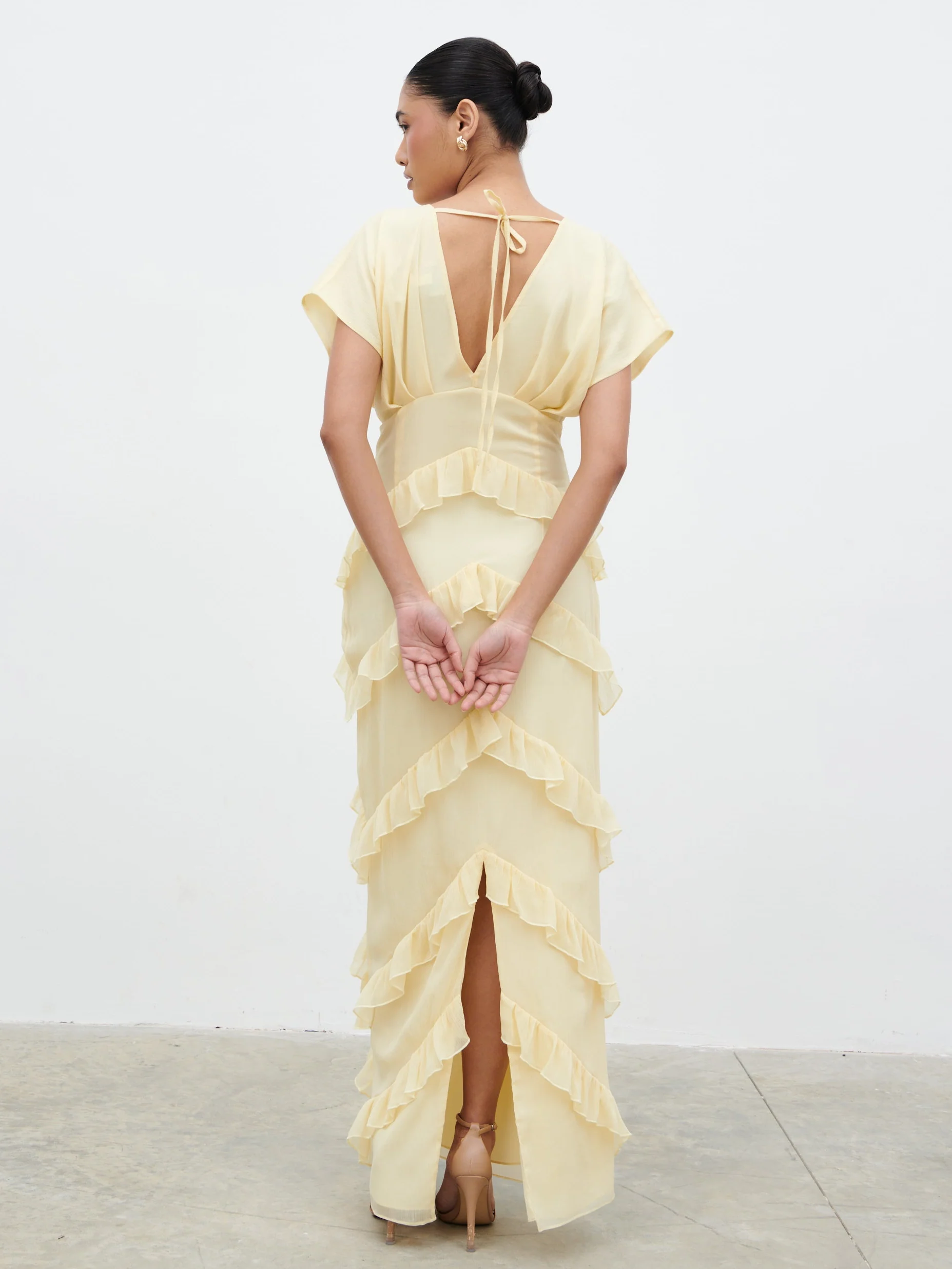 Tamsin Ruffle Chiffon Maxi Dress - Lemon - Image 6