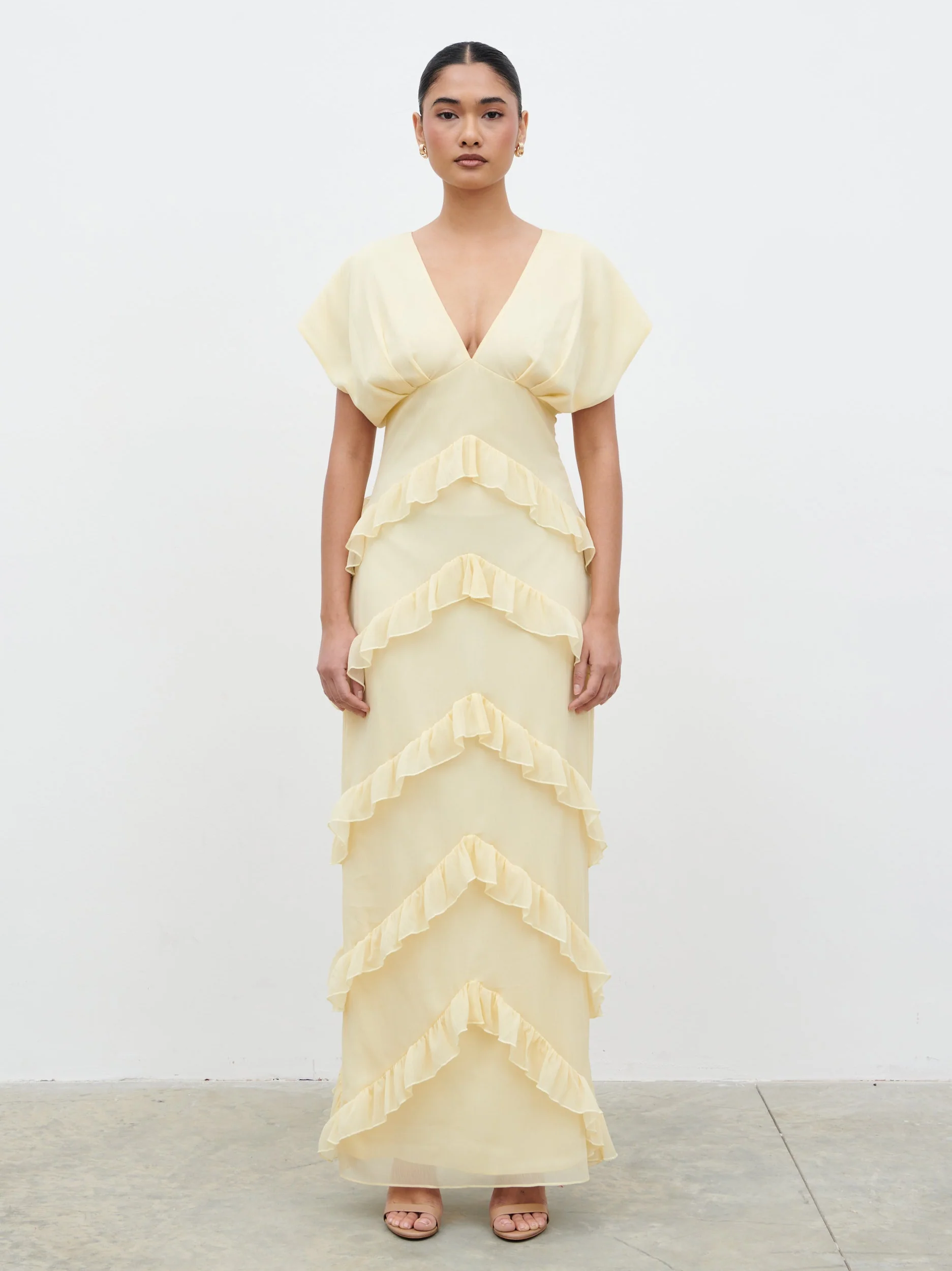 Tamsin Ruffle Chiffon Maxi Dress - Lemon - Image 7