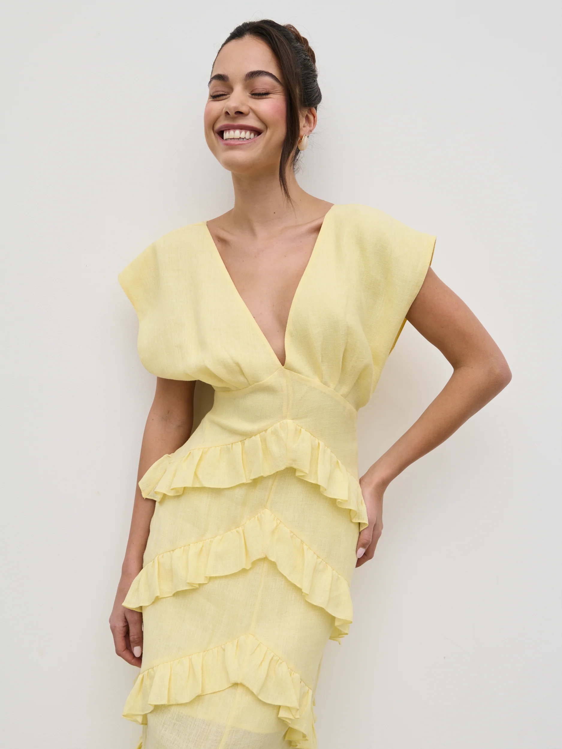 Tamsin Ruffle Dress - Lemon - Image 3