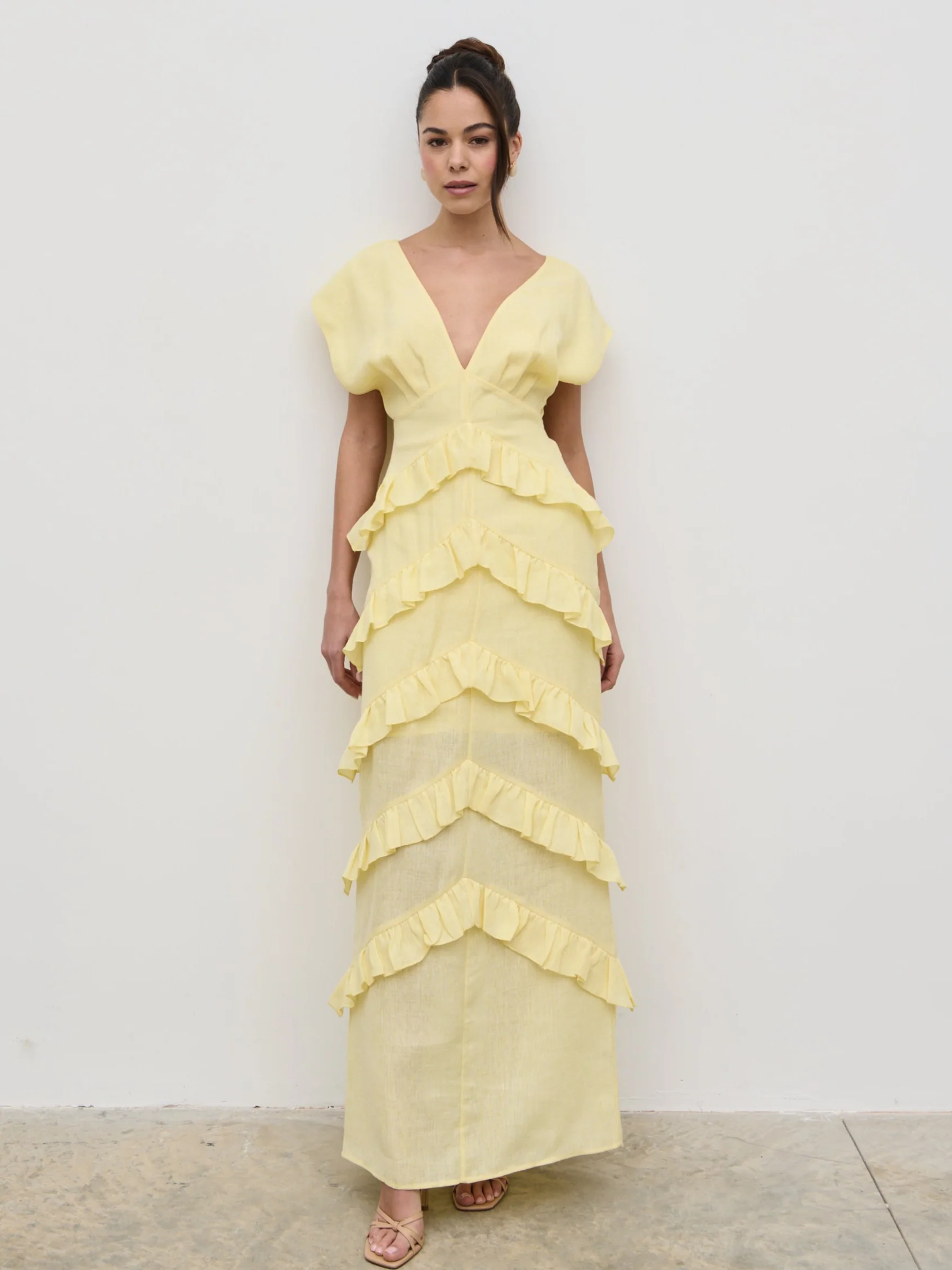 Tamsin Ruffle Dress - Lemon - Image 4