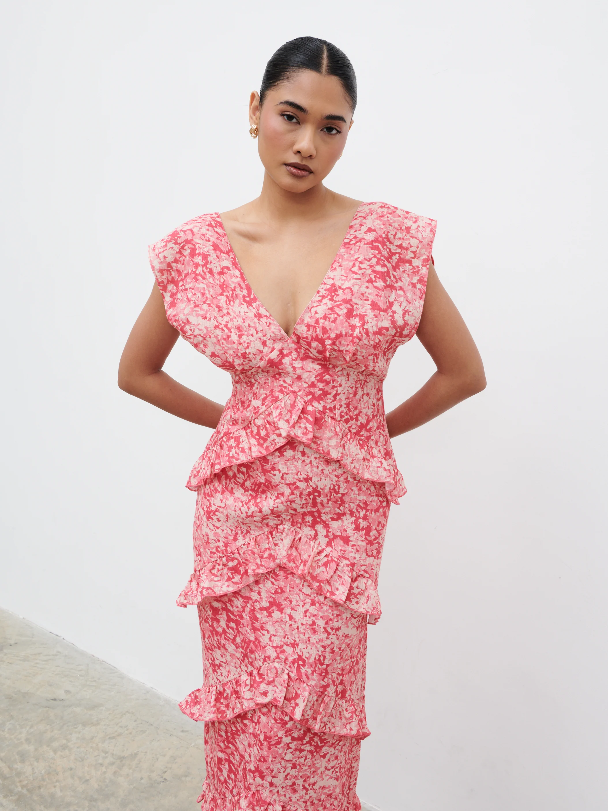 Tamsin Ruffle Maxi Dress - Pink Multi Abstract Print - Image 2