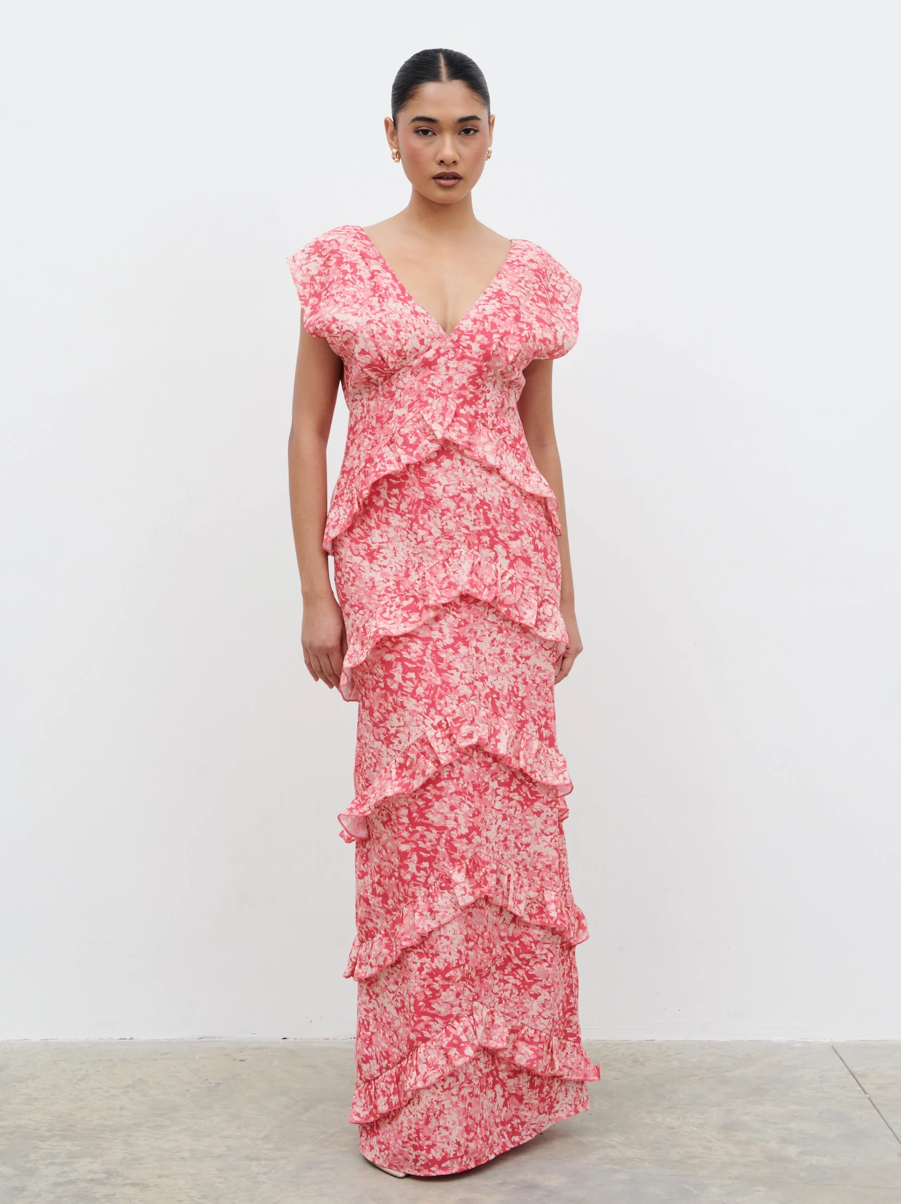 Tamsin Ruffle Maxi Dress - Pink Multi Abstract Print - Image 4
