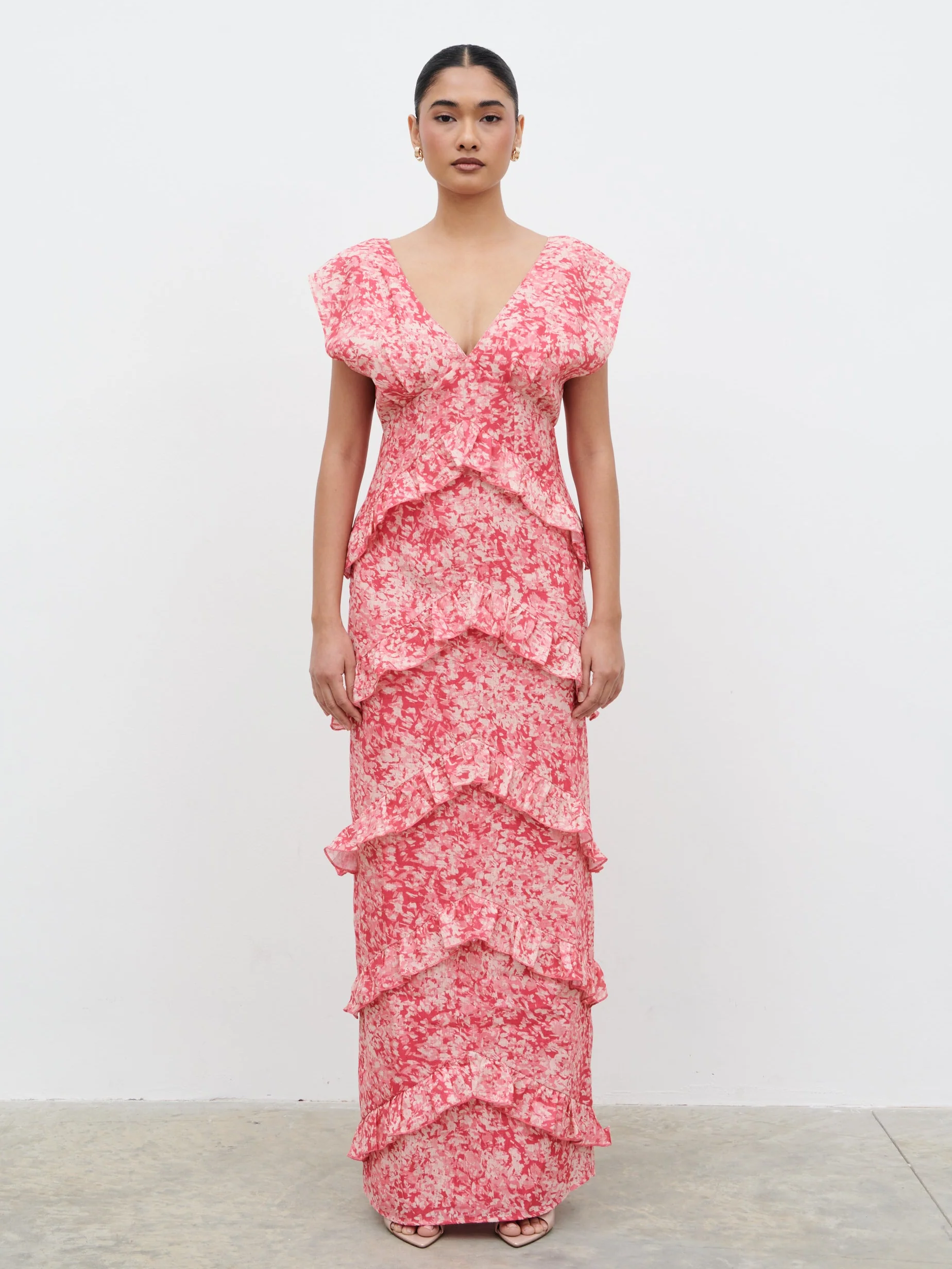 Tamsin Ruffle Maxi Dress - Pink Multi Abstract Print - Image 6