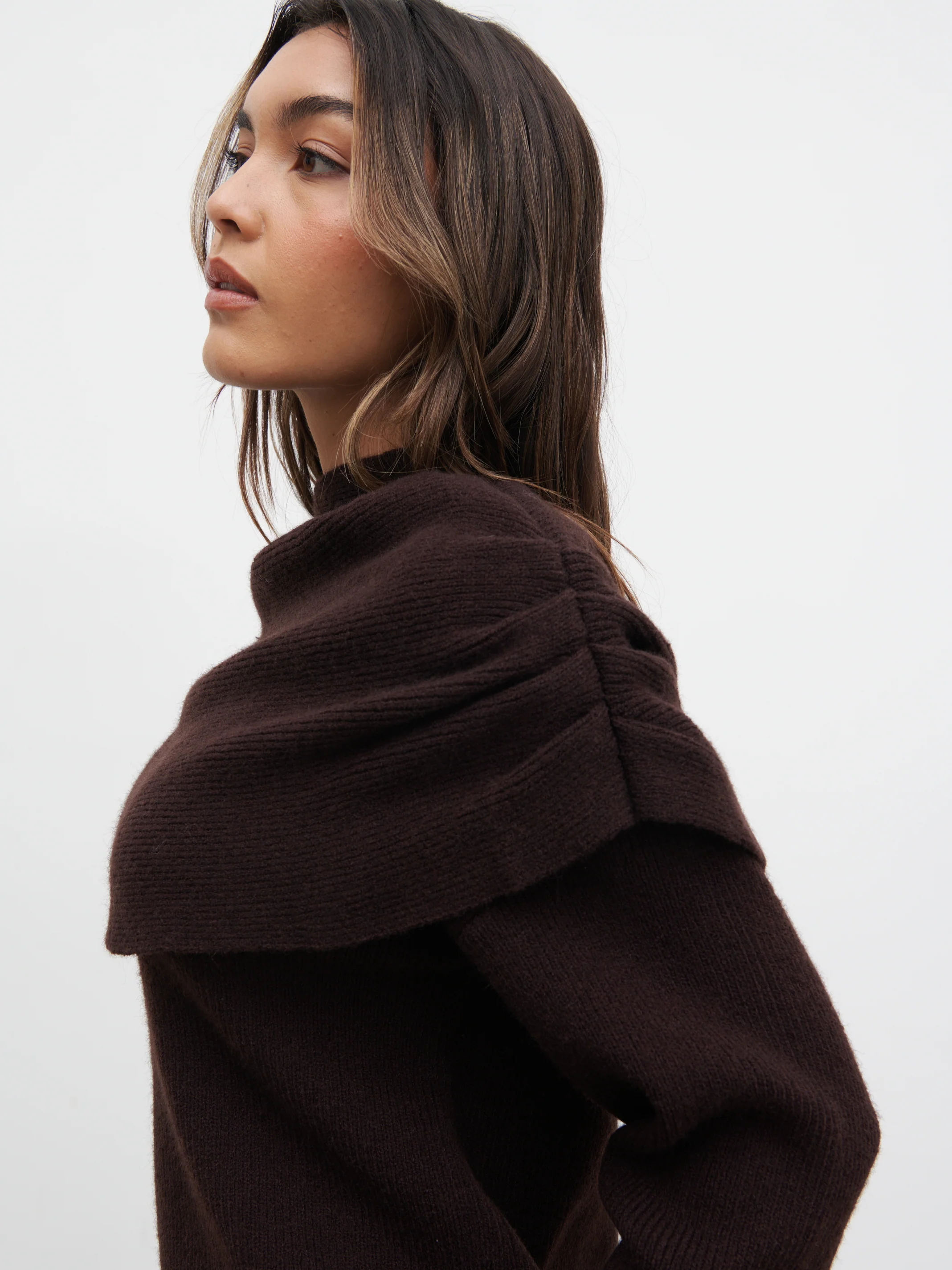 Tarla Exaggerated Drape Knit Jumper - Chocolate - Image 4