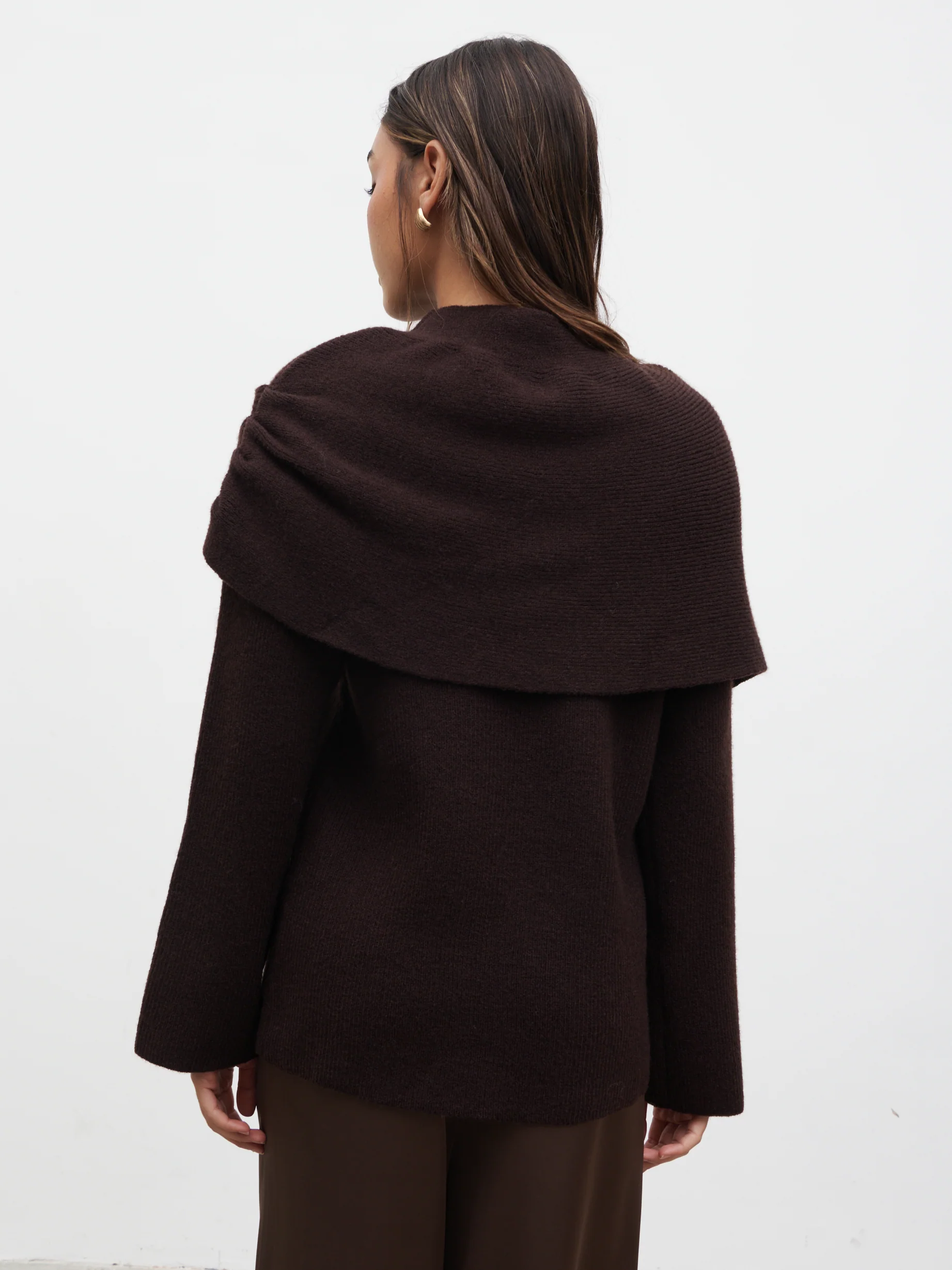 Tarla Exaggerated Drape Knit Jumper - Chocolate - Image 5