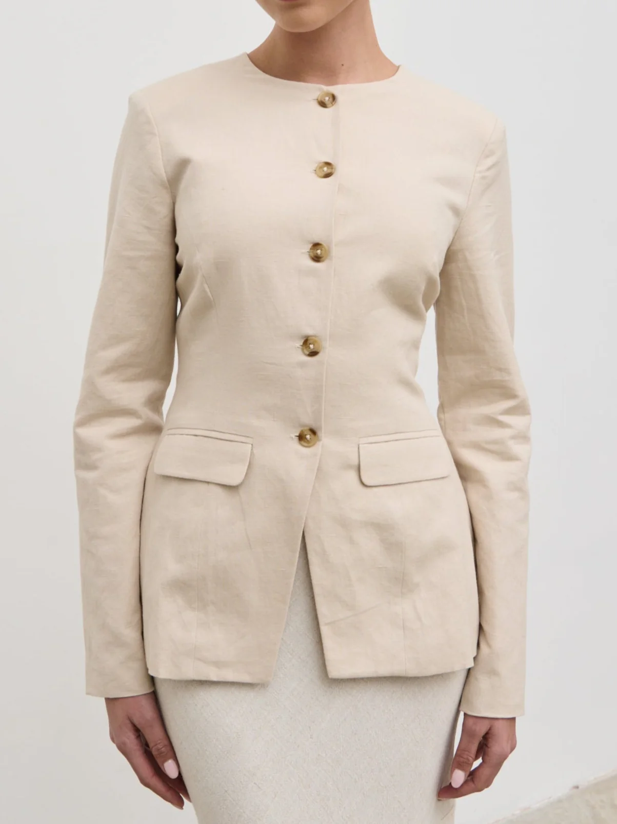 Tarryn Crew Neck Linen Jacket - Natural - Image 3