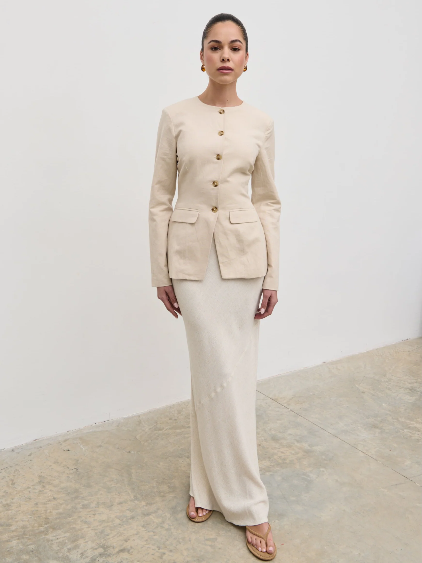 Tarryn Crew Neck Linen Jacket - Natural - Image 4