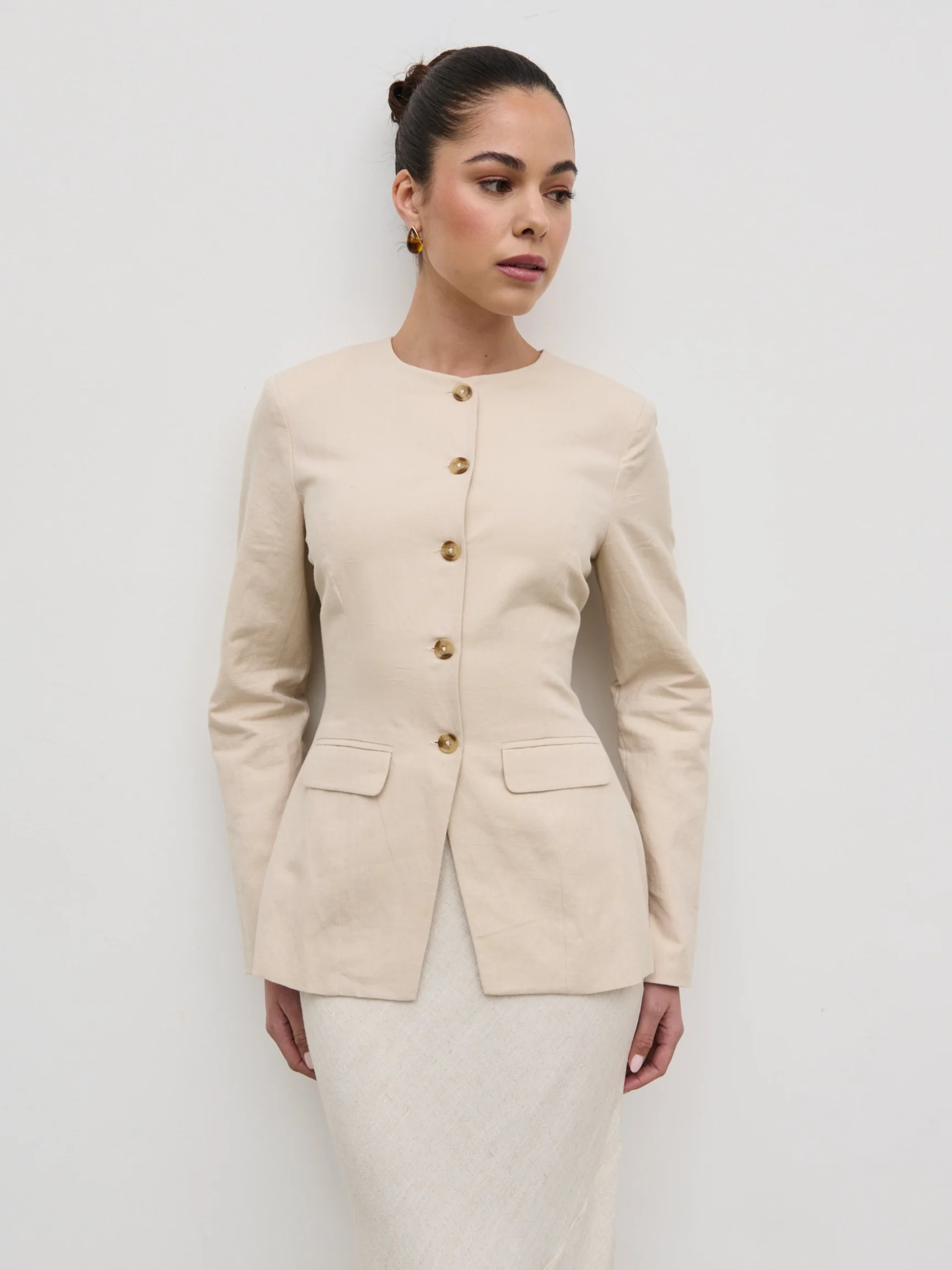 Tarryn Crew Neck Linen Jacket - Natural - Image 5