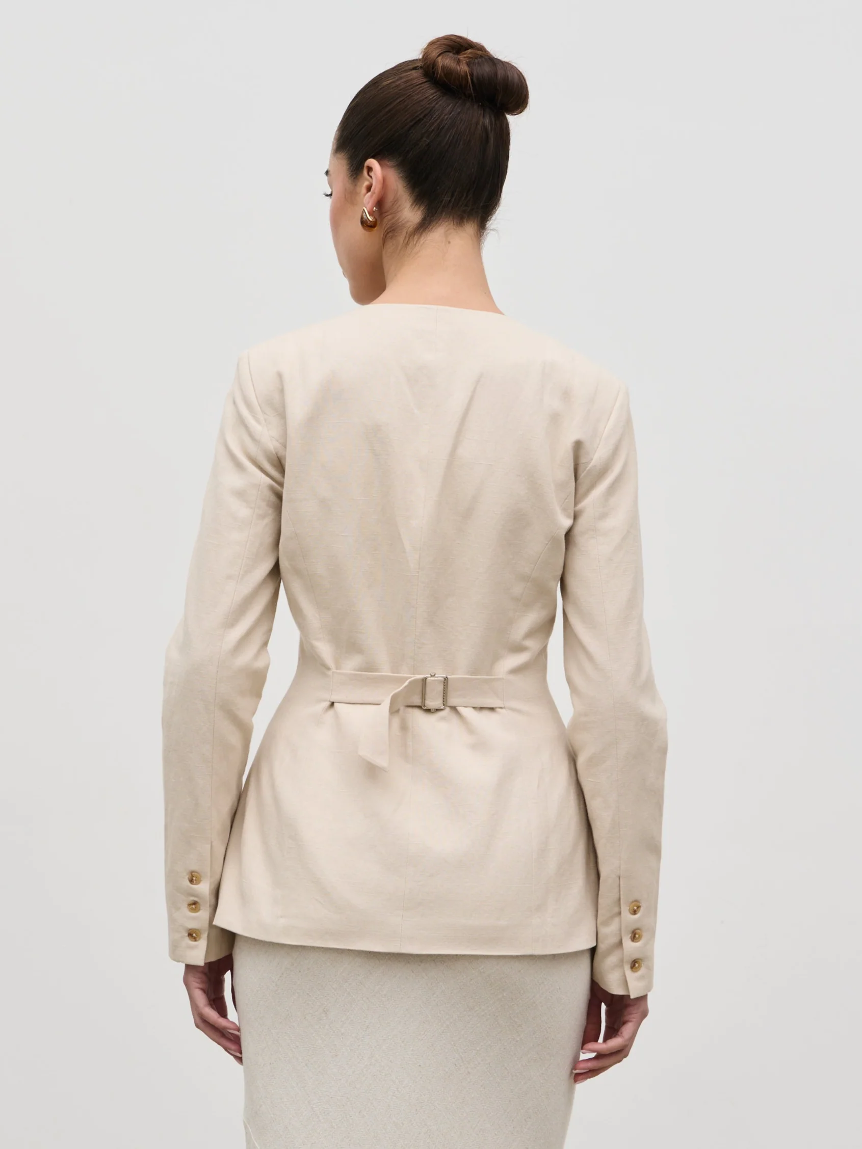 Tarryn Crew Neck Linen Jacket - Natural - Image 6