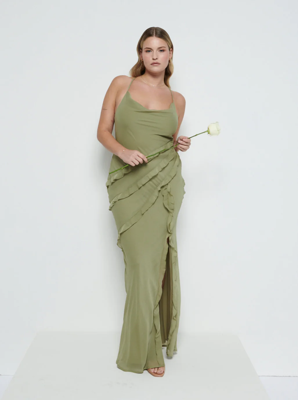Textured Chiffon Recycled Olive Swatch - Image 2