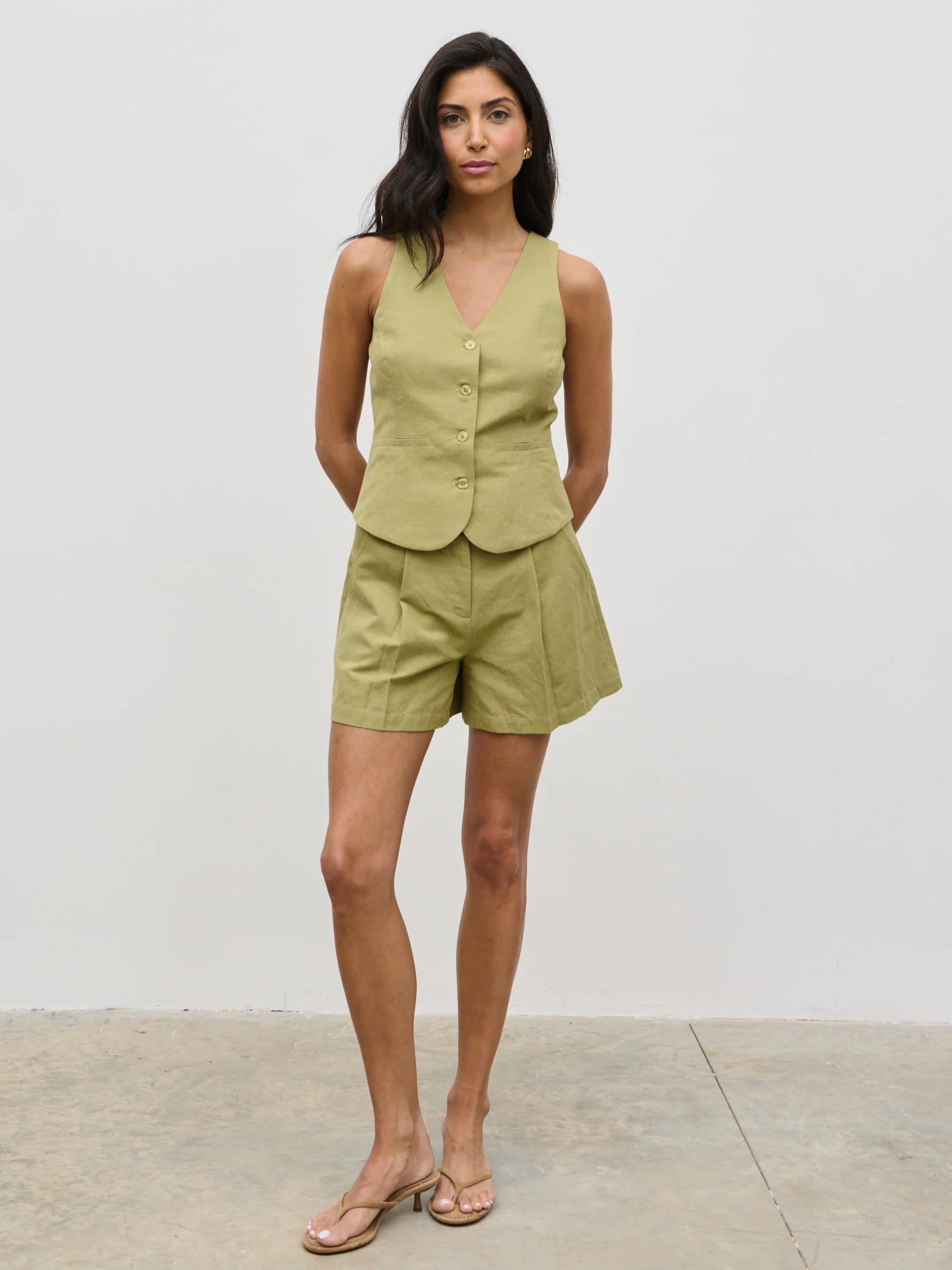 Thali Racer Neck Waistcoat - Olive - Image 3