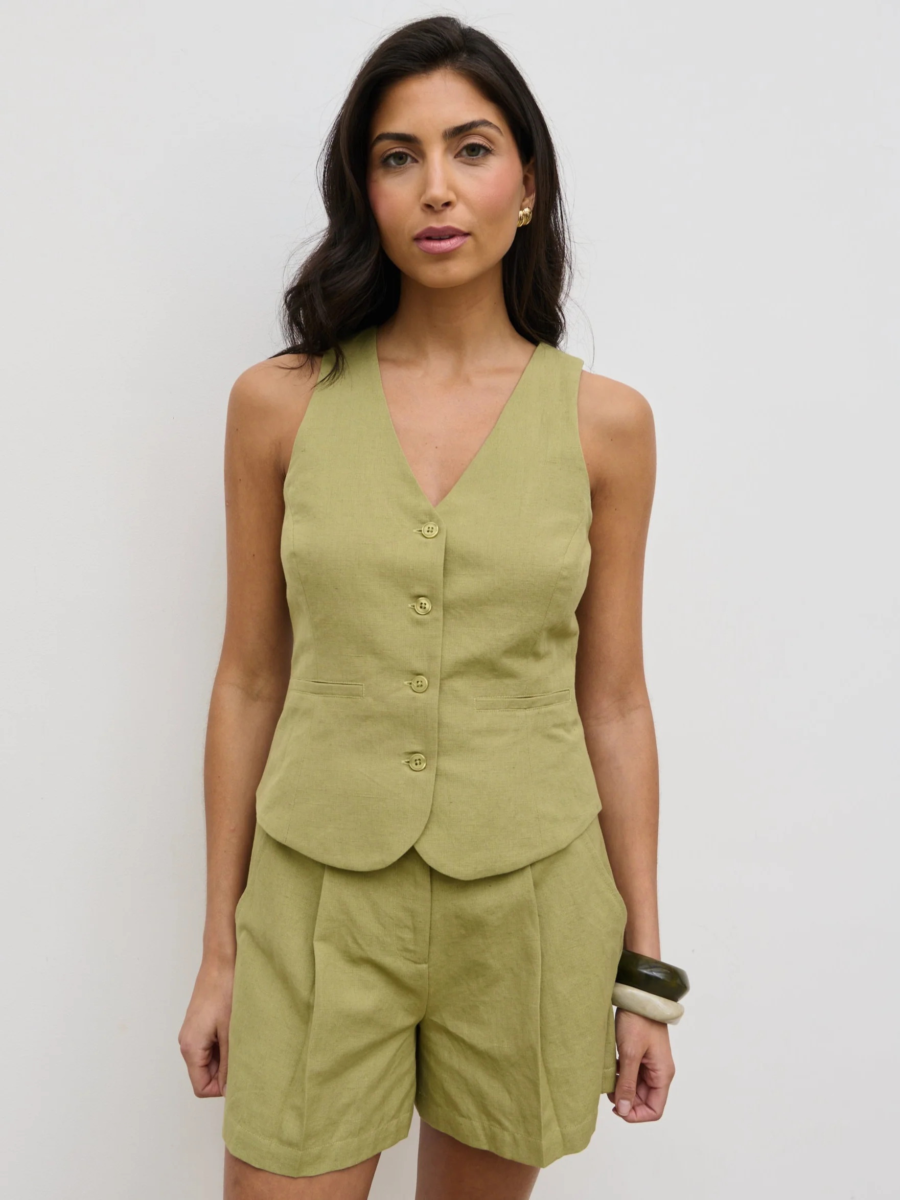 Thali Racer Neck Waistcoat - Olive - Image 4