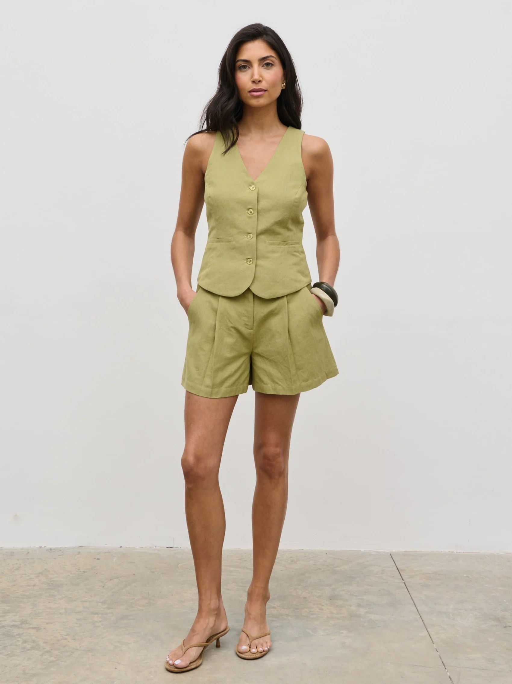 Thali Racer Neck Waistcoat - Olive - Image 6