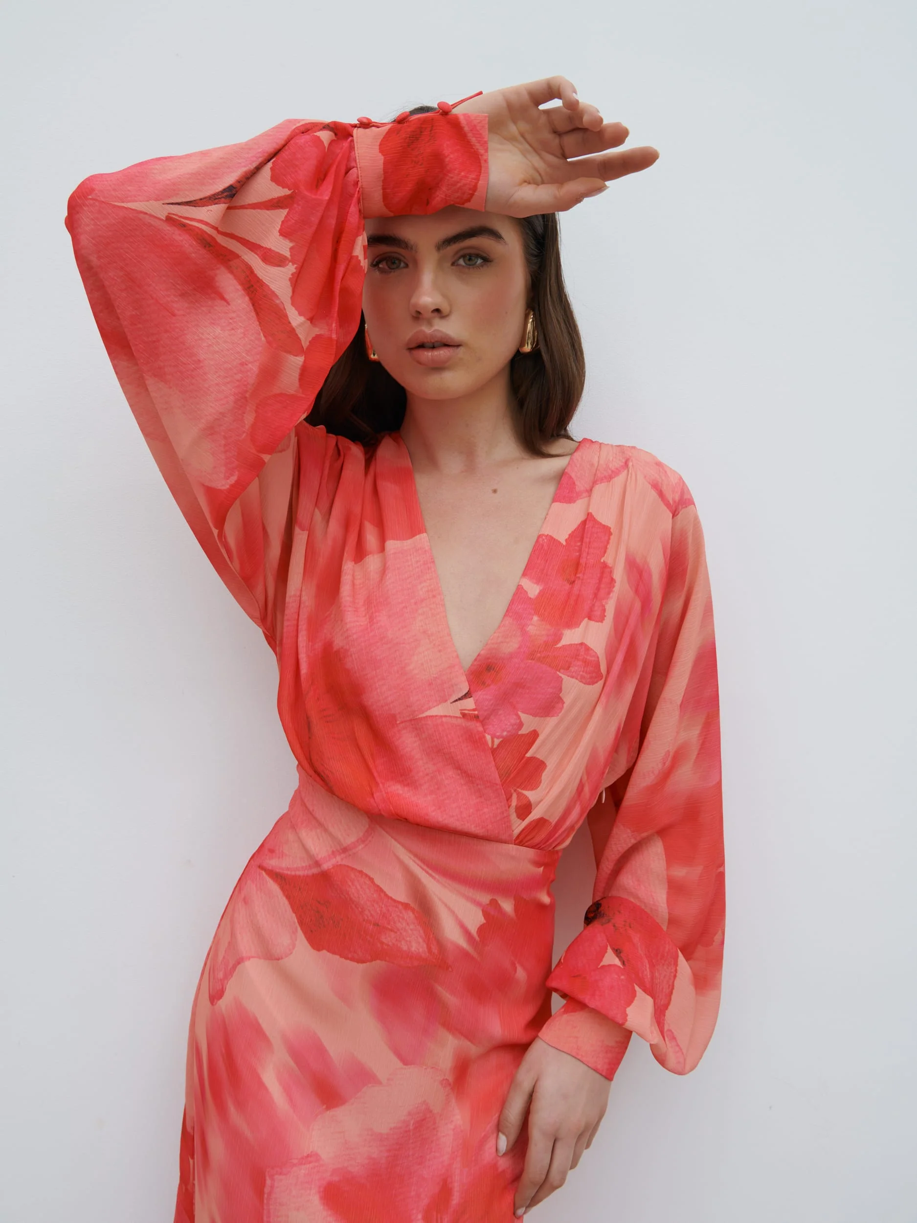Theia Batwing Maxi Dress - Pink Large Scale Floral - Image 2