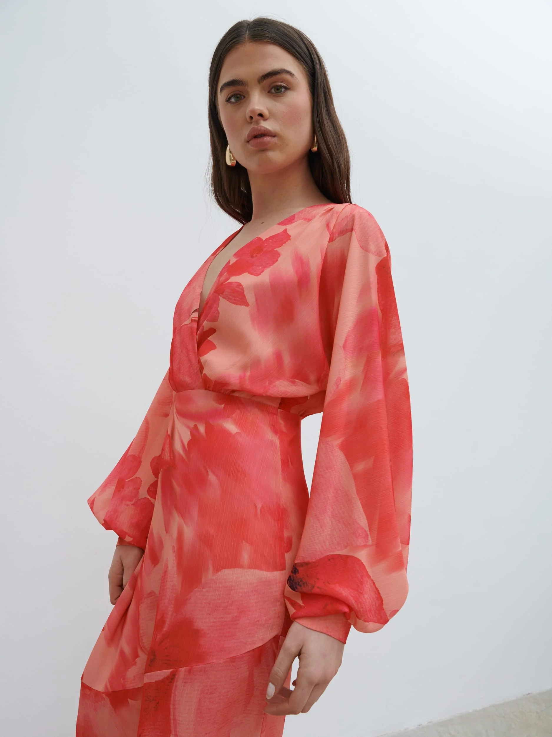 Theia Batwing Maxi Dress - Pink Large Scale Floral - Image 4