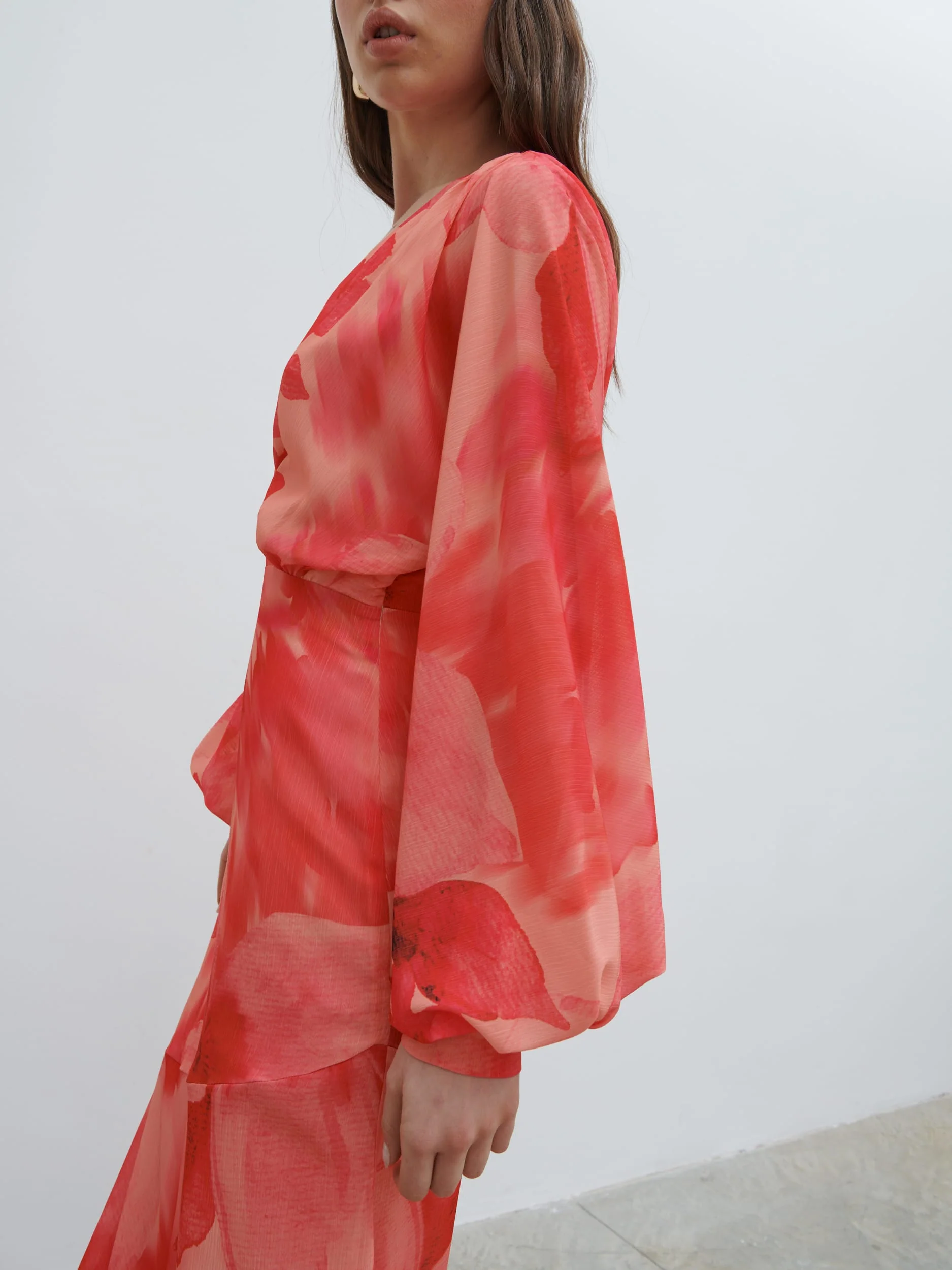 Theia Batwing Maxi Dress - Pink Large Scale Floral - Image 5