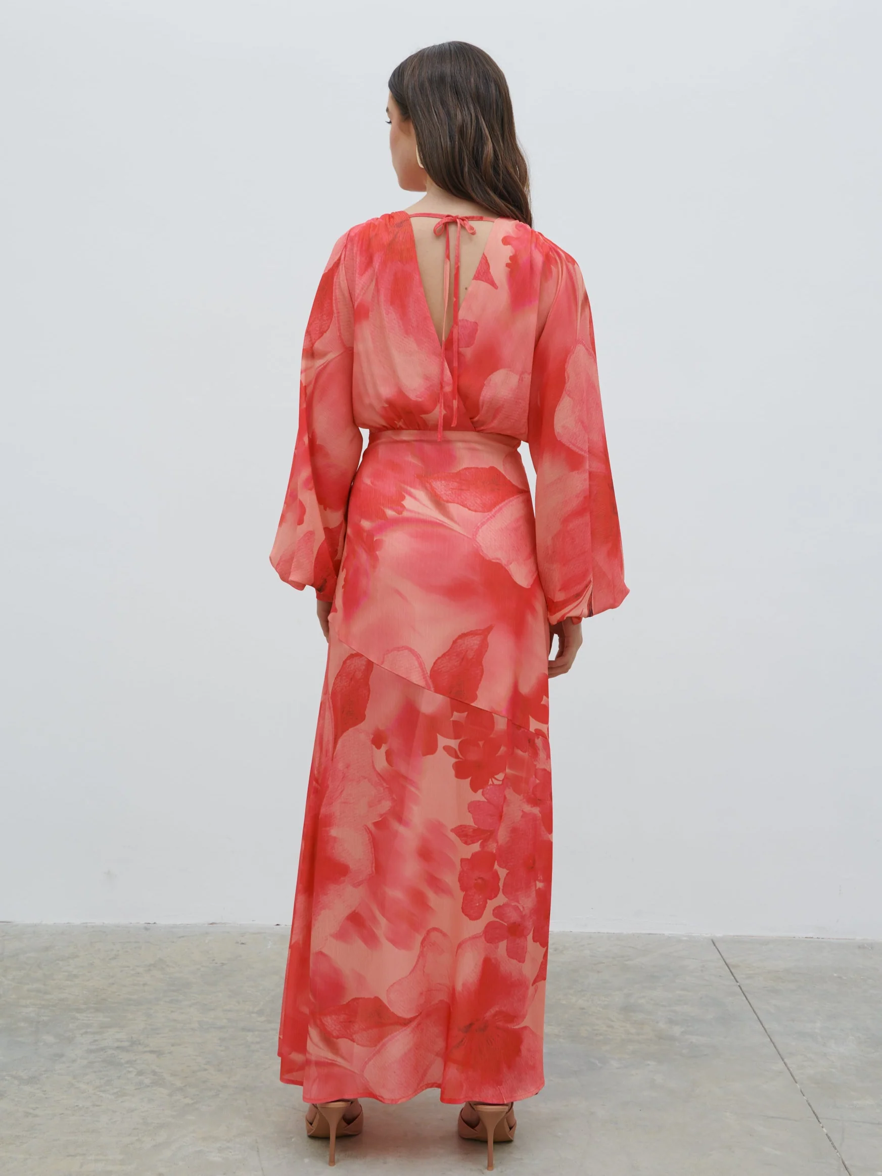 Theia Batwing Maxi Dress - Pink Large Scale Floral - Image 6