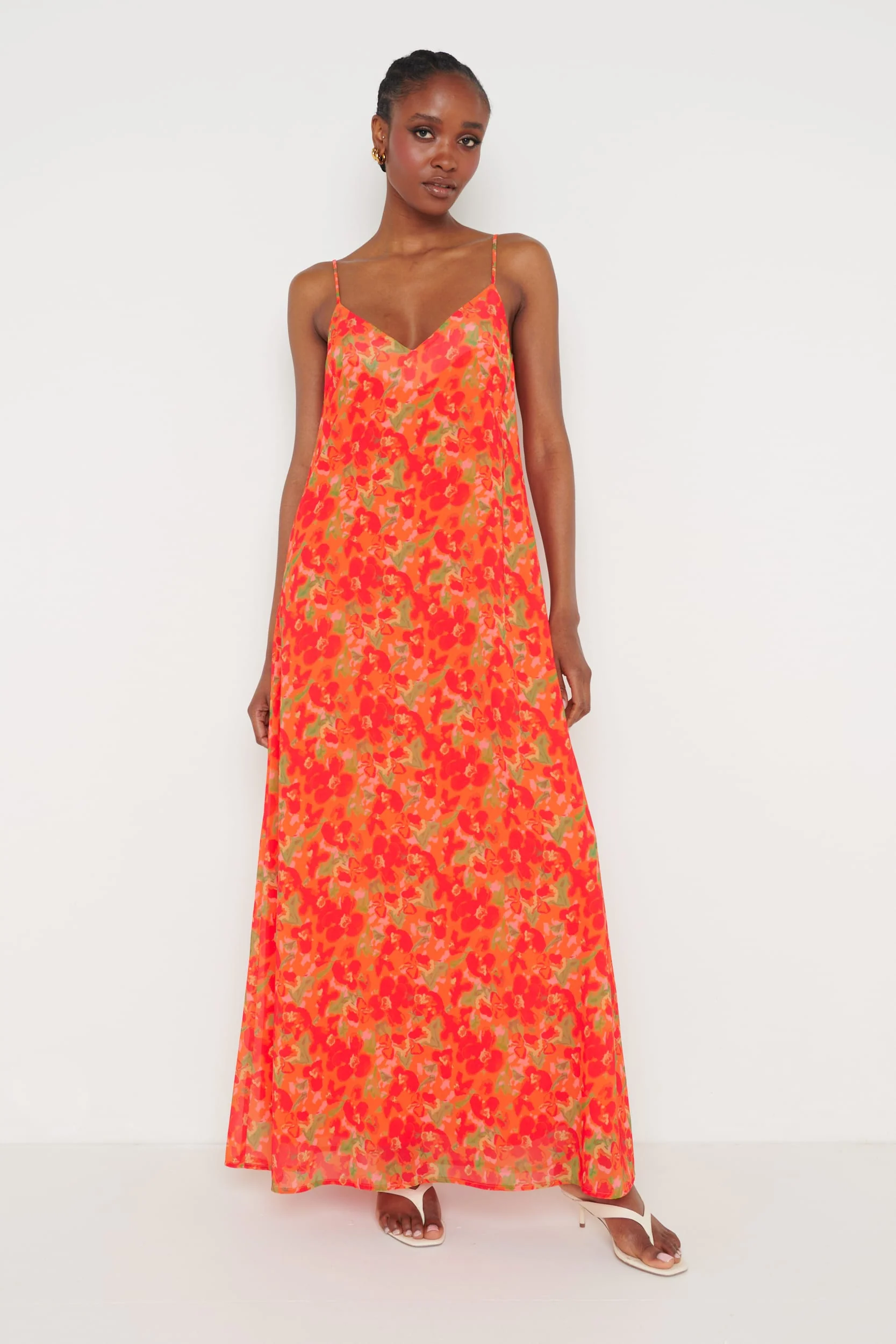 Tiana Trapeze Maxi Dress - Red and Orange Floral - Image 4