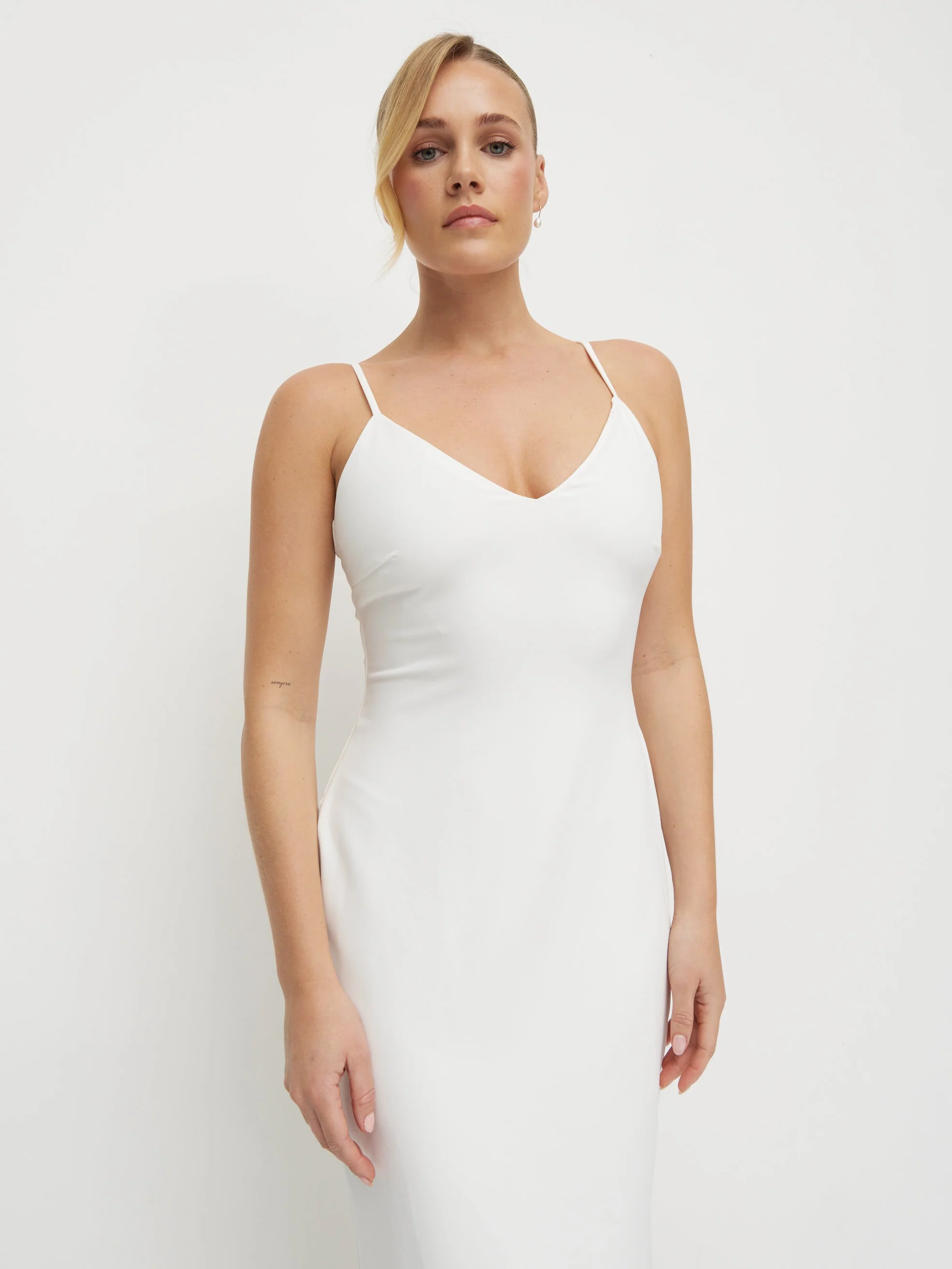 Tillie V-Neck Crepe Maxi Bridesmaid Dress - Ivory - Image 3
