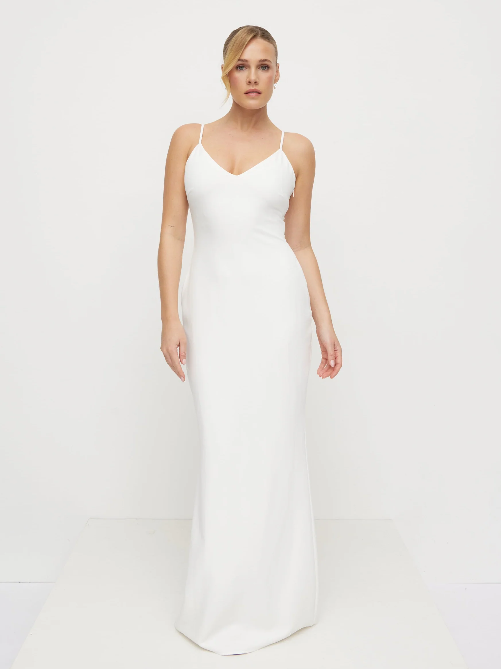 Tillie V-Neck Crepe Maxi Bridesmaid Dress - Ivory - Image 4
