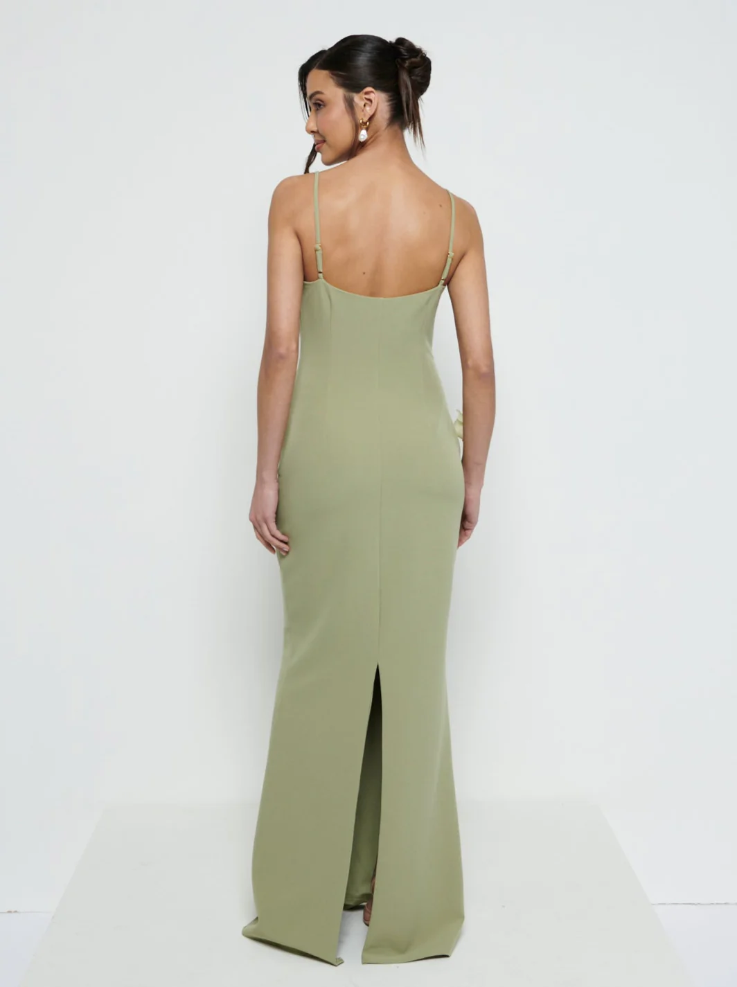 Tillie V-Neck Crepe Maxi Bridesmaid Dress - Olive - Image 3