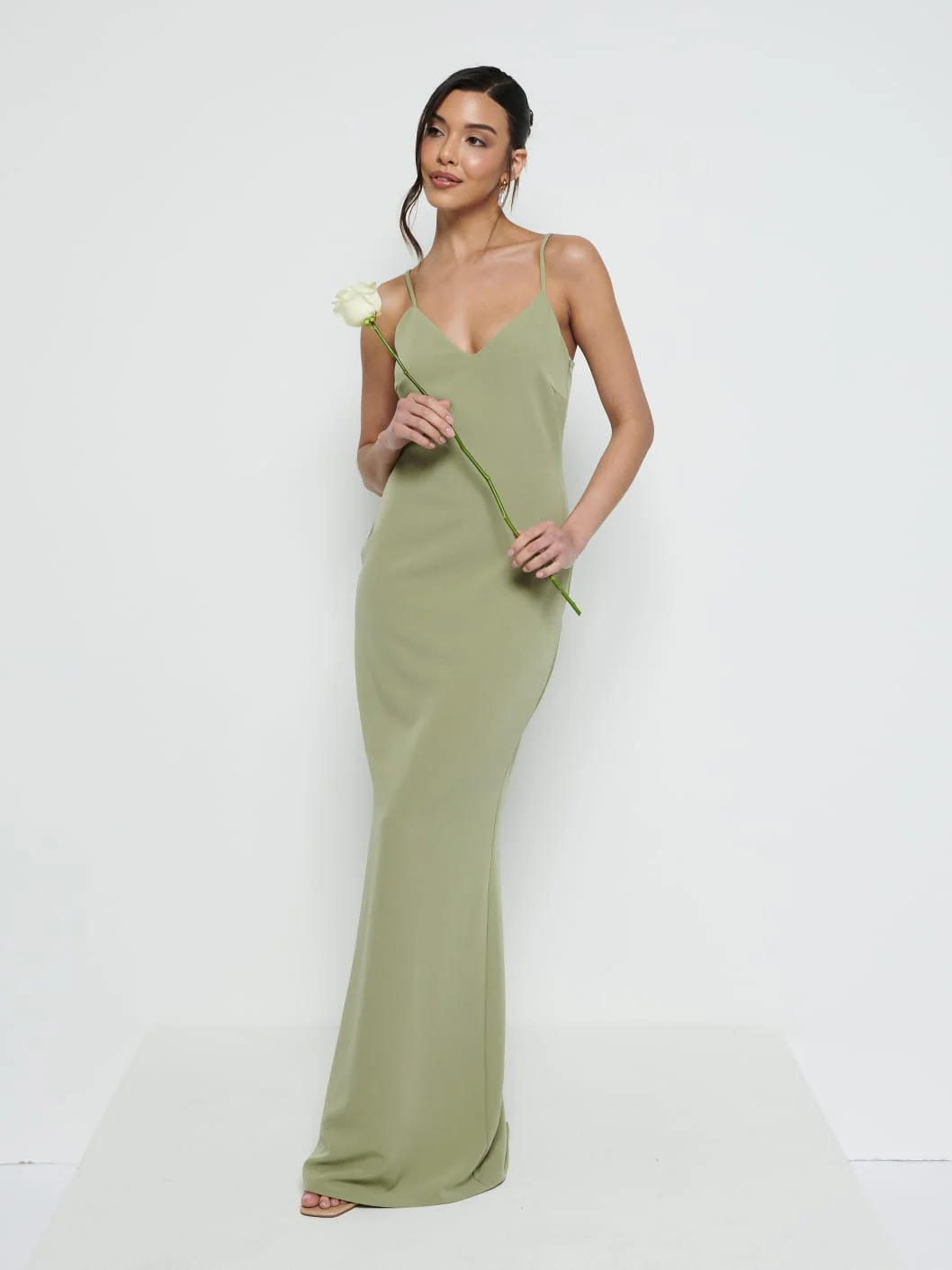 Tillie V-Neck Crepe Maxi Bridesmaid Dress - Olive - Image 5