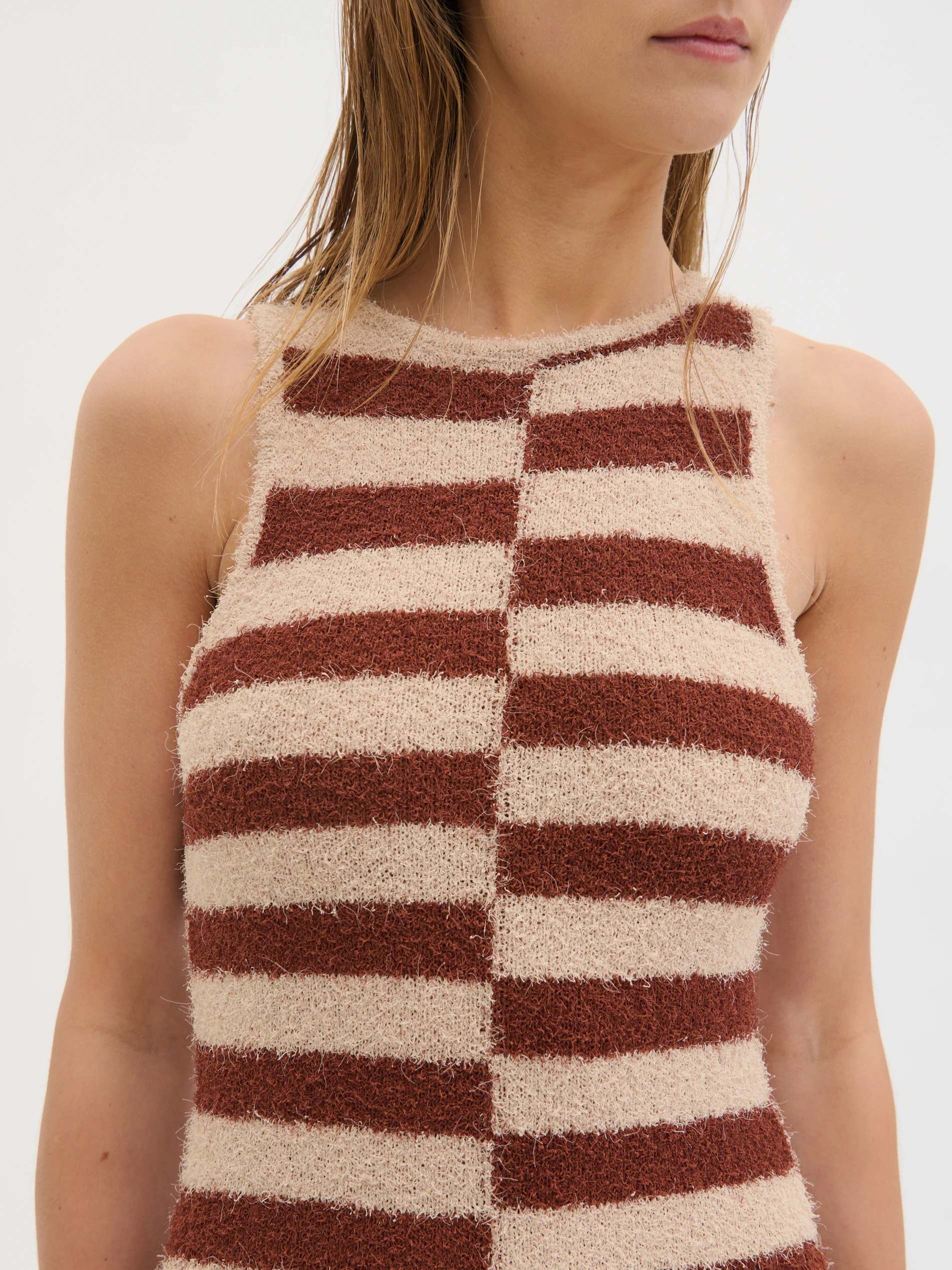 Toscana Stripe Detail Knit Maxi Dress - Brown and Beige - Image 5