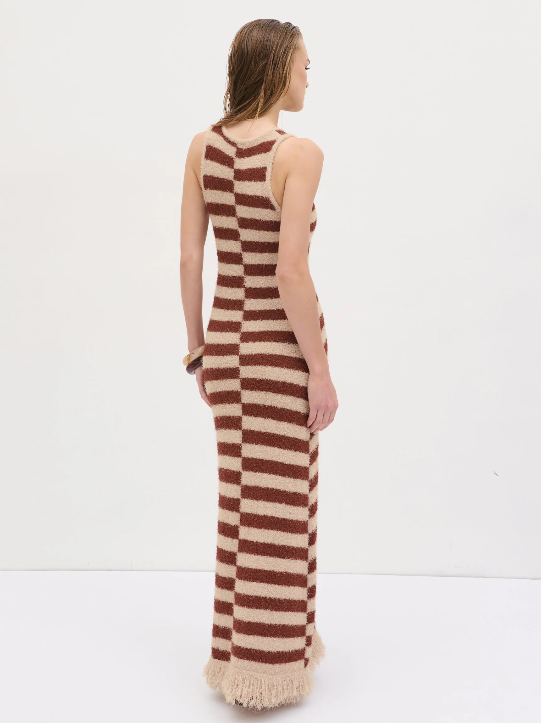 Toscana Stripe Detail Knit Maxi Dress - Brown and Beige - Image 8