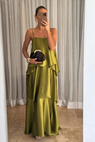 Tove Tiered Ruffle Maxi Dress - Tarragon - Image 2