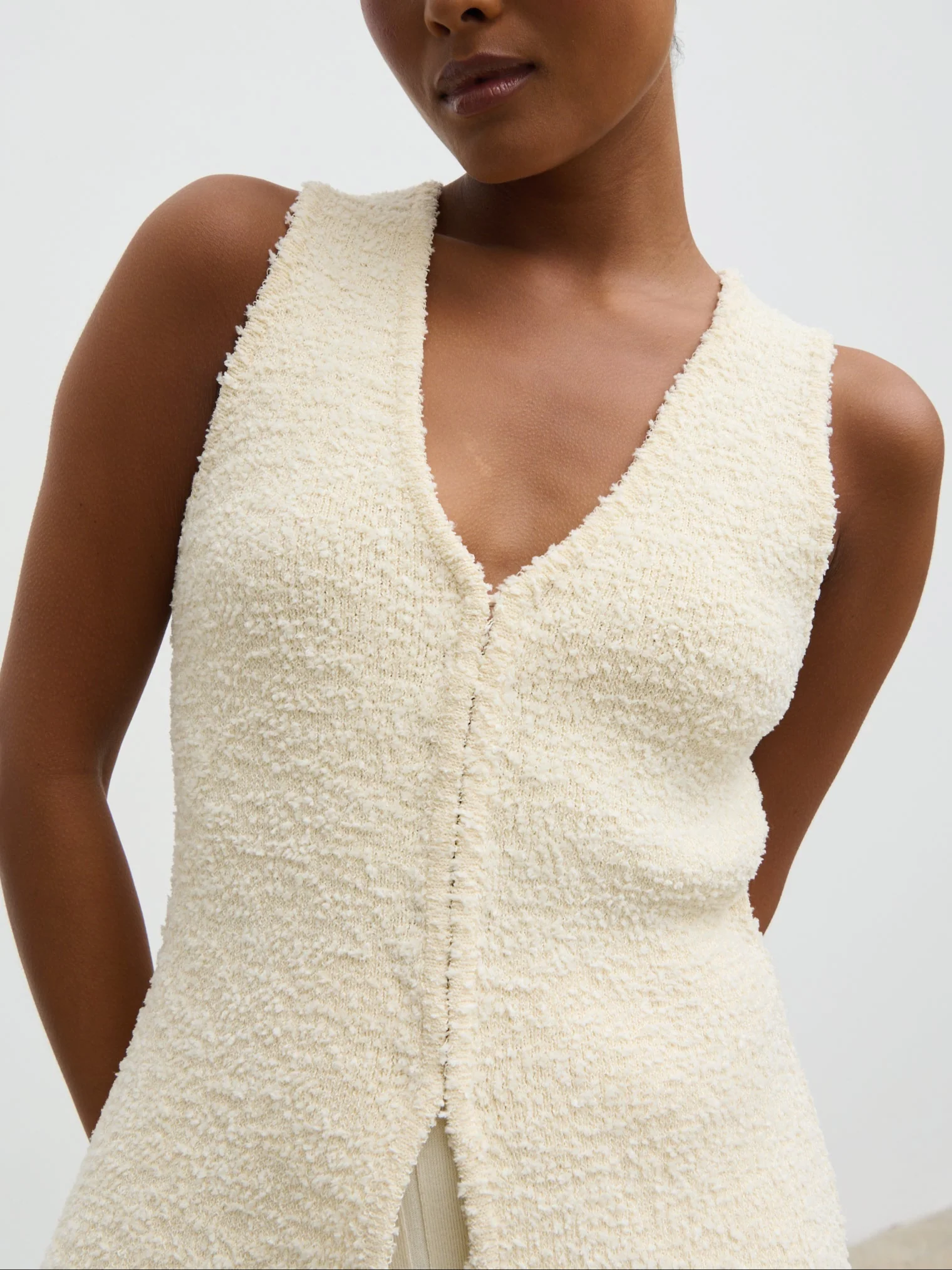 Tyla Boucle Knit Waistcoat - Cream - Image 3