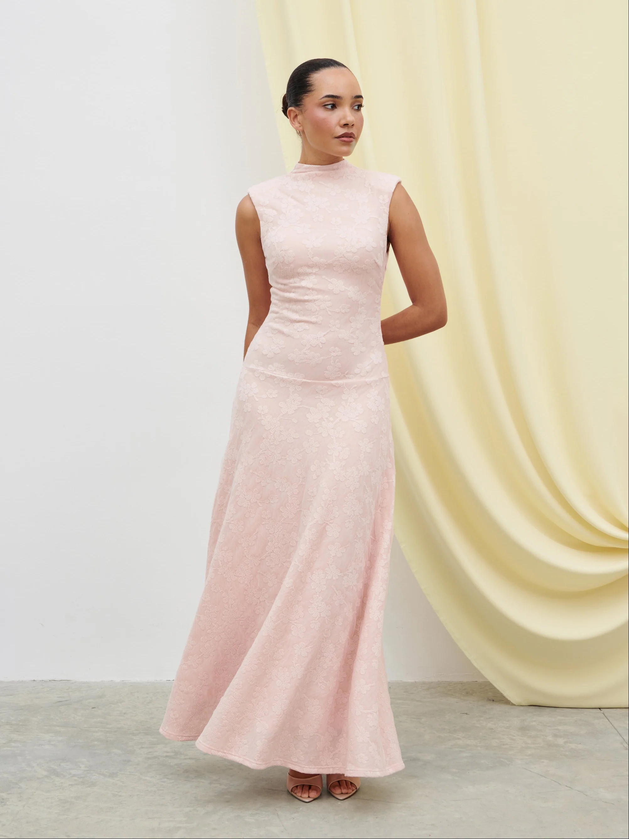 Tyra Drop Hem Floral Maxi Dress - Pastel Pink - Image 2
