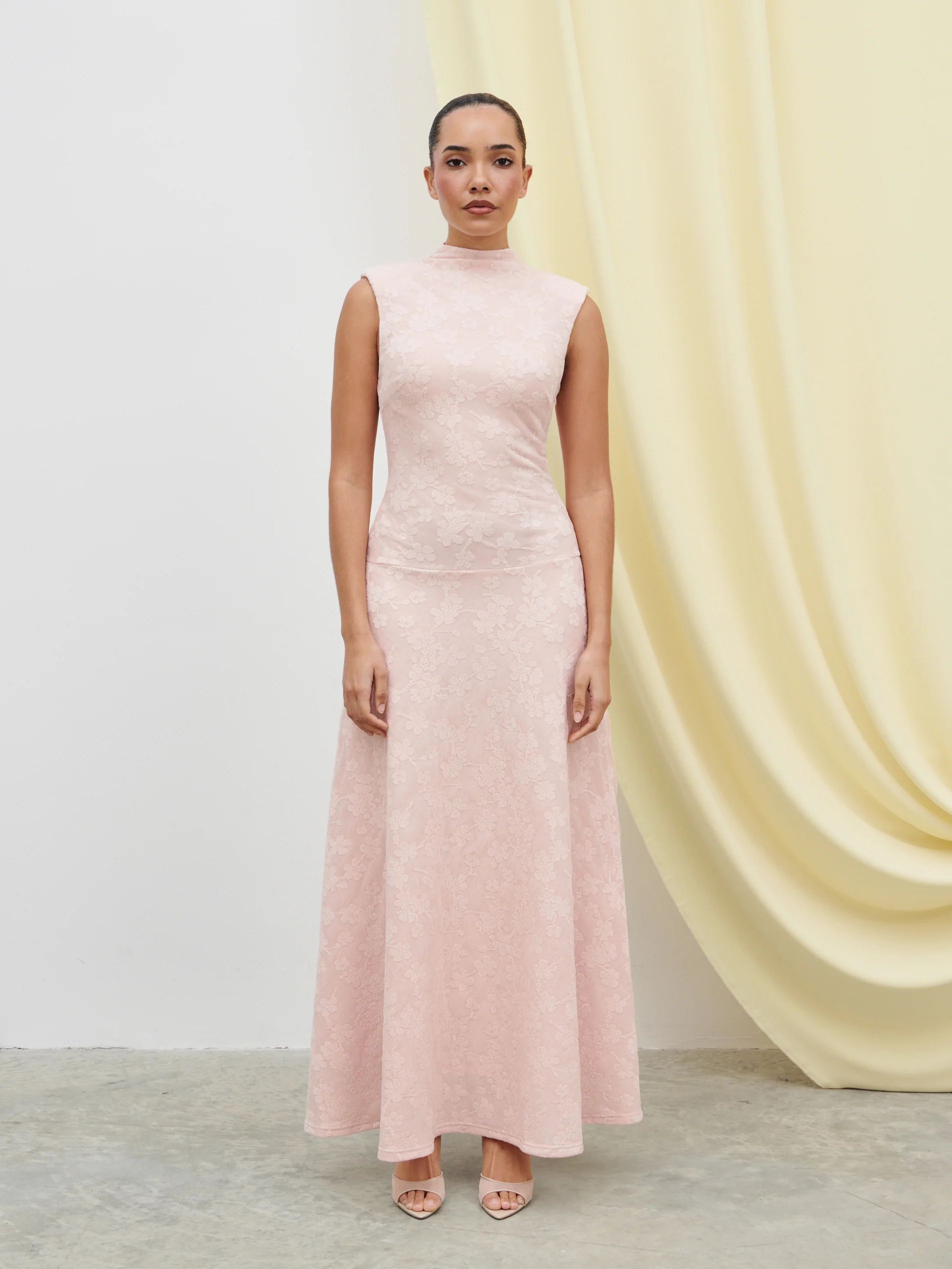 Tyra Drop Hem Floral Maxi Dress - Pastel Pink - Image 3